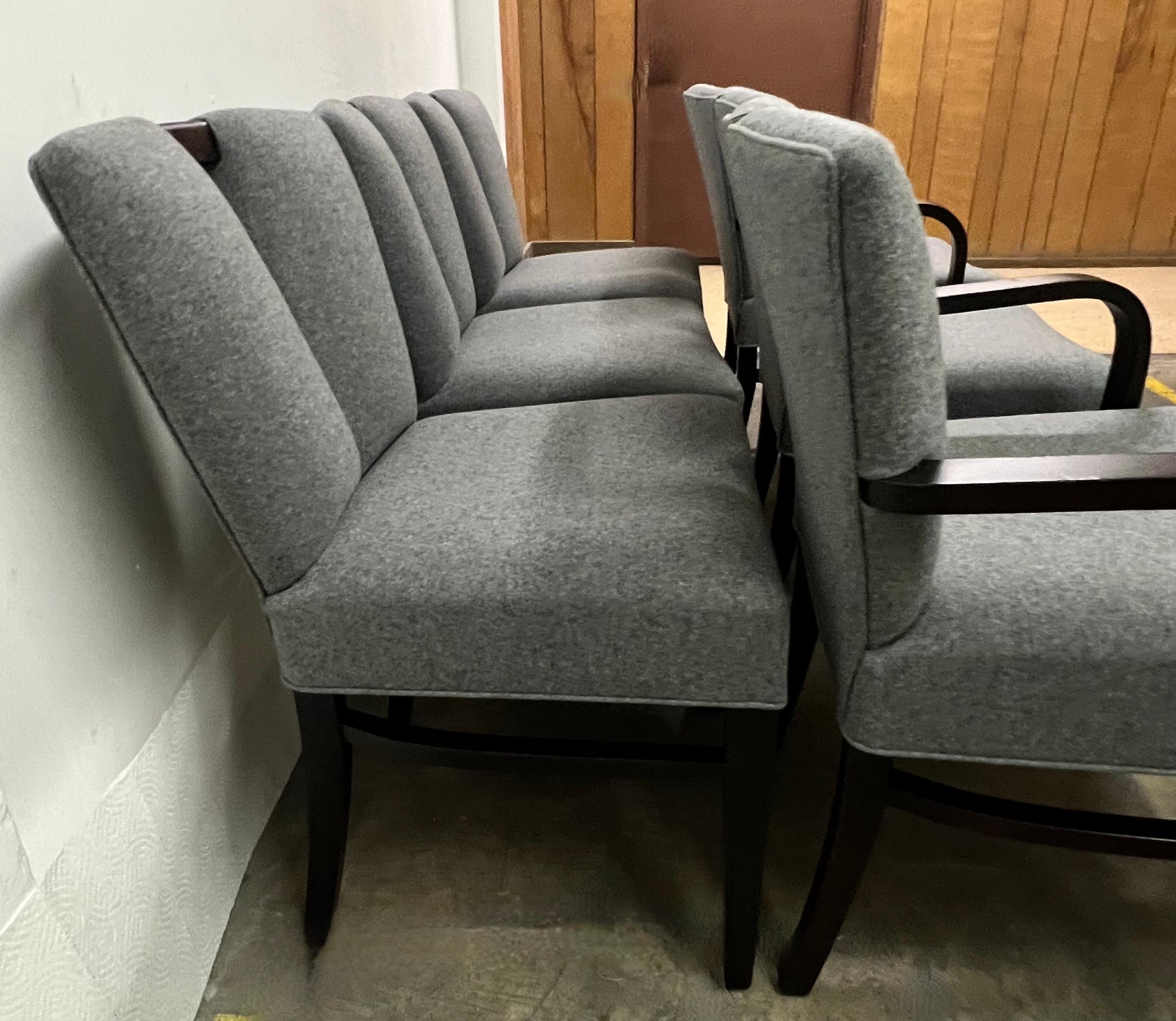 Six Corset Dining Chairs by Paul Frankl in Grey Wool For Sale 4