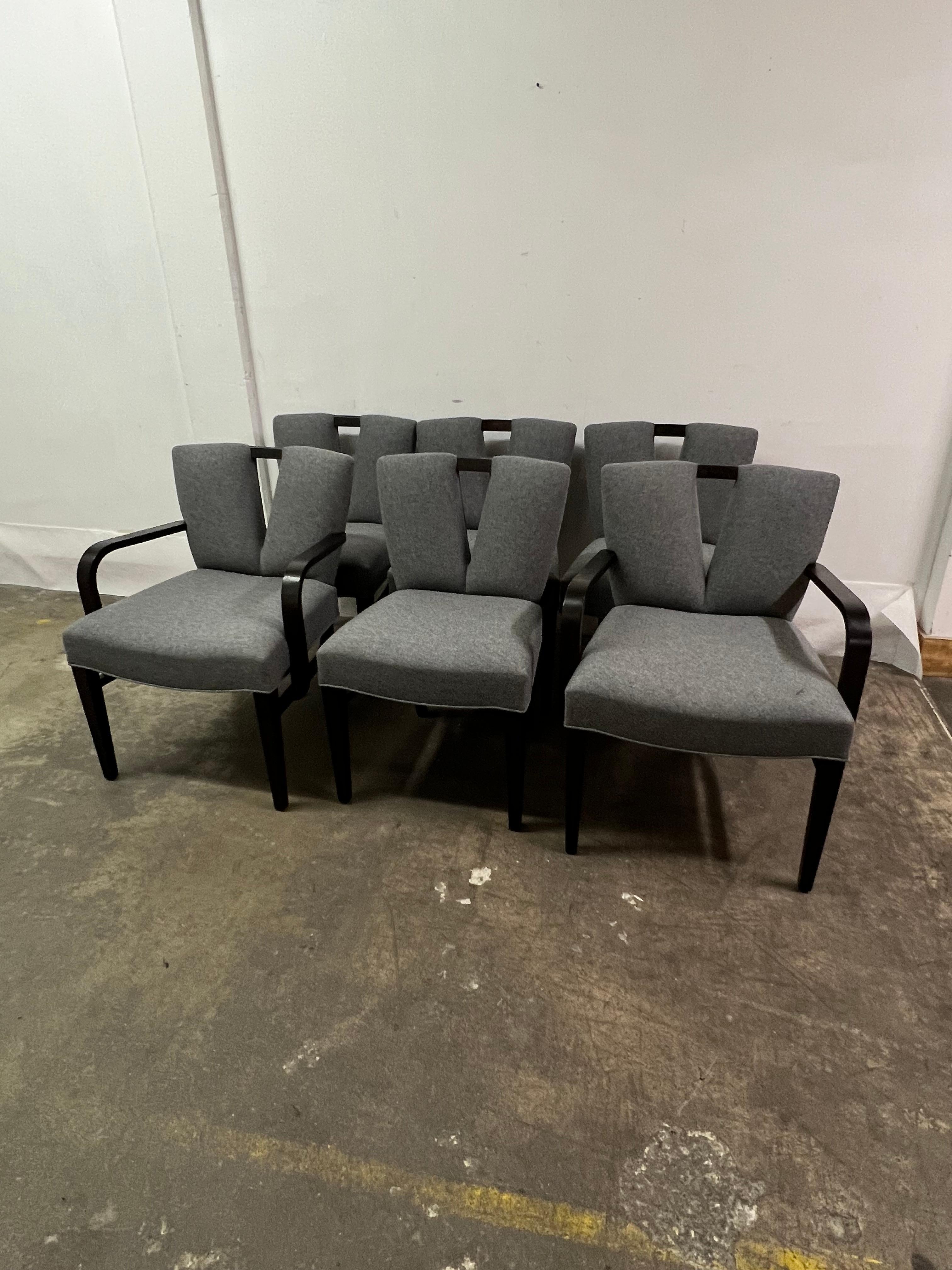 Sechs Korsett-Esszimmerstühle von Paul Frankl aus grauer Wolle (Moderne der Mitte des Jahrhunderts) im Angebot