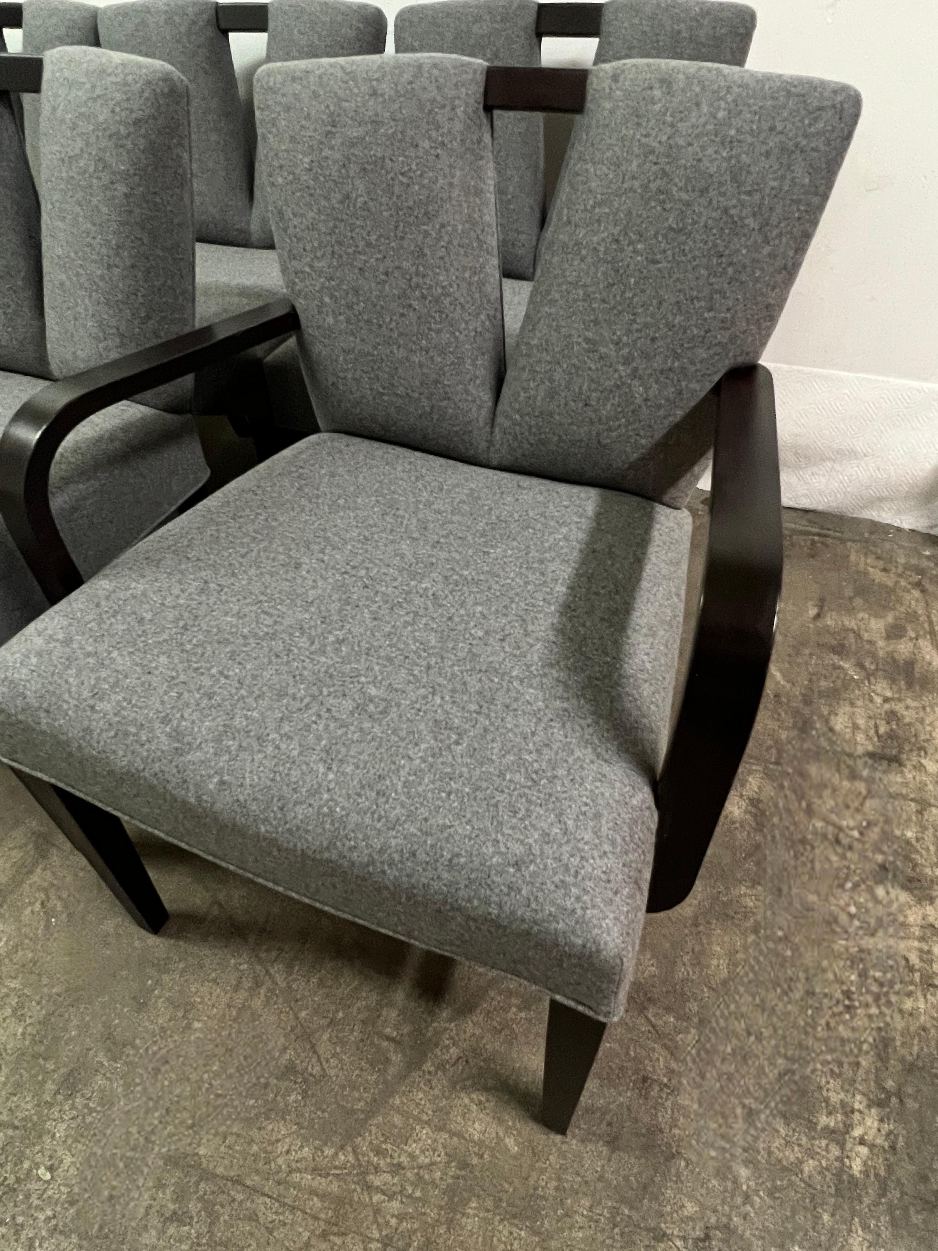 Six Corset Dining Chairs by Paul Frankl in Grey Wool In Good Condition For Sale In Los Angeles, CA