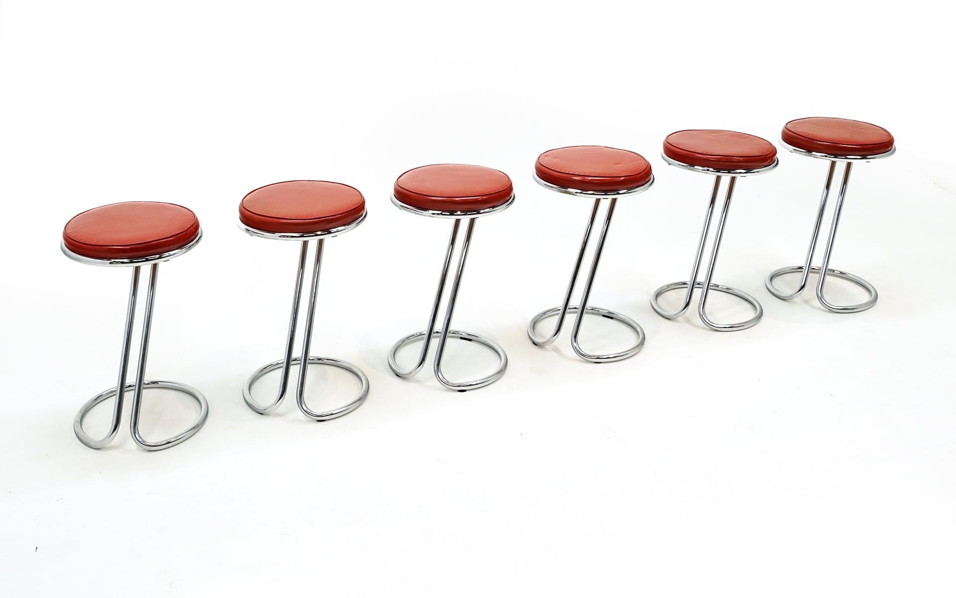 Mid-Century Modern Six Counter Height Bar Stools by Gilbert Rohde for Troy Sunshade, No Rust