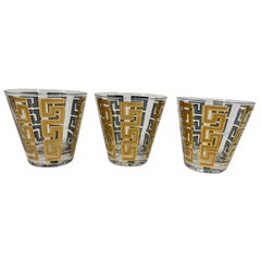 Six Culver, LTD. Gold Over Blue "Greek Key" Old Fashioned Glasses