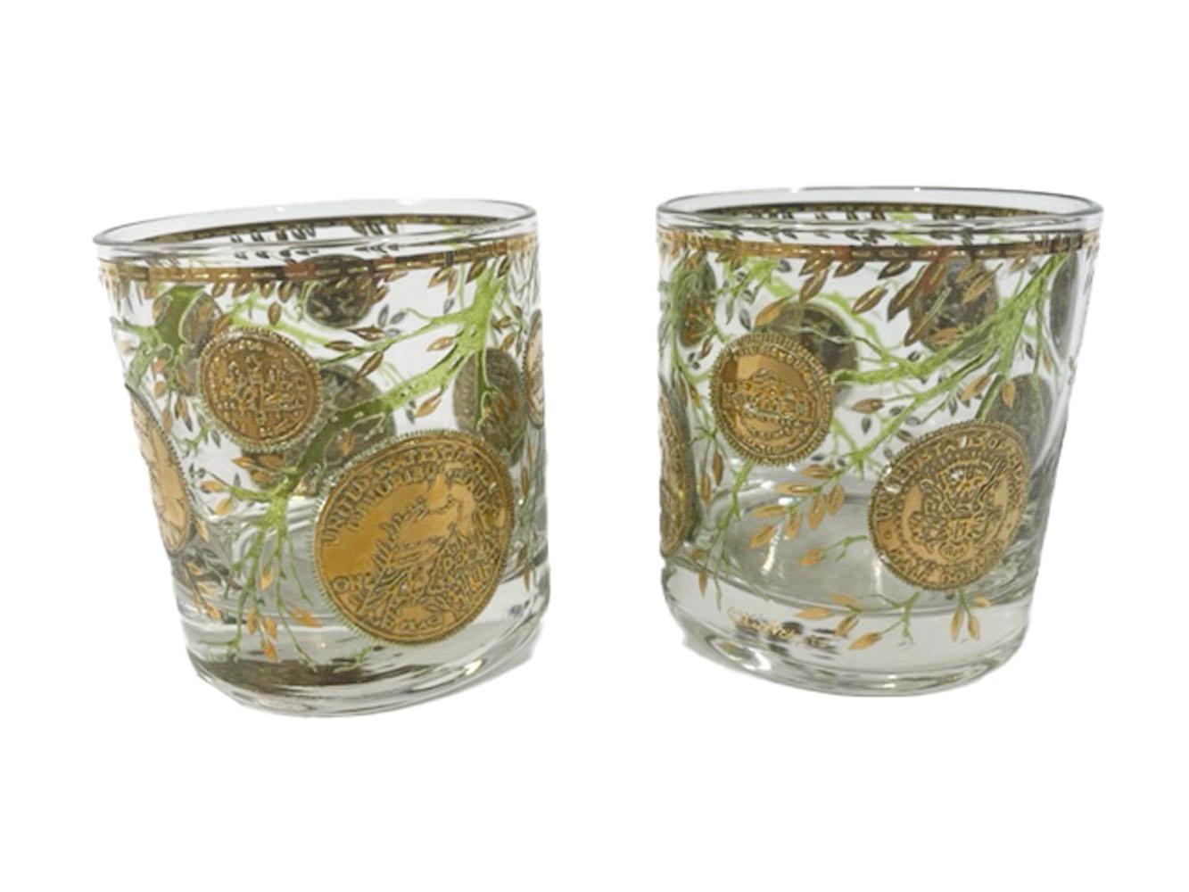 Six Culver LTD Rocks Glasses in the Gold Version of the Midas Pattern In Good Condition For Sale In Nantucket, MA