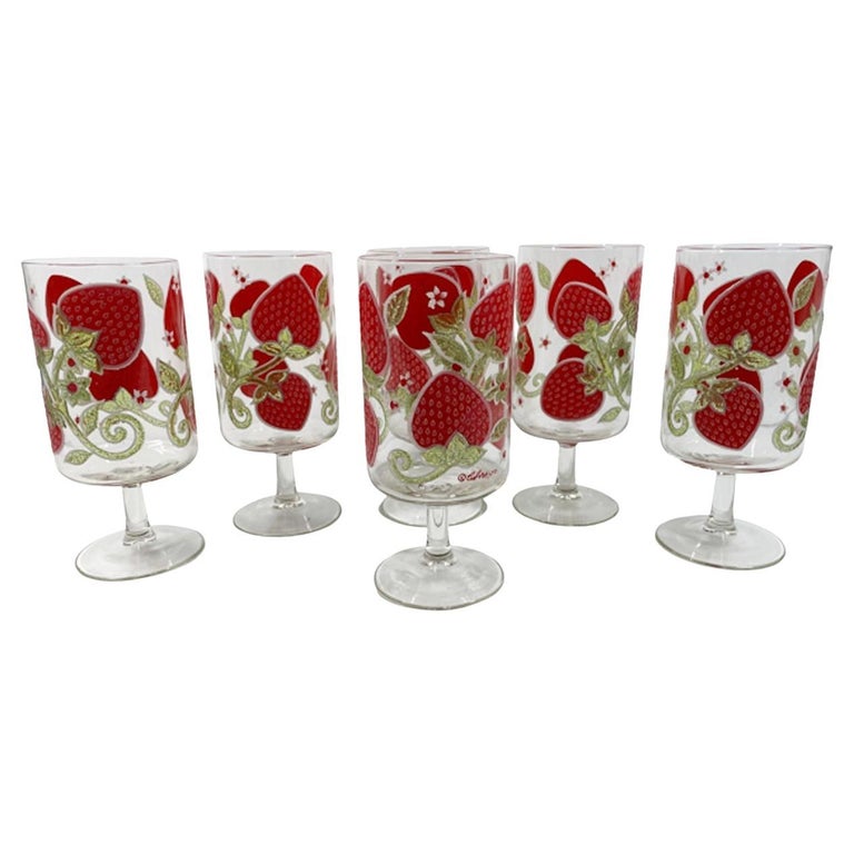 Mid-Century Vintage Strawberry Embossed Drinking Glasses- Set of 8