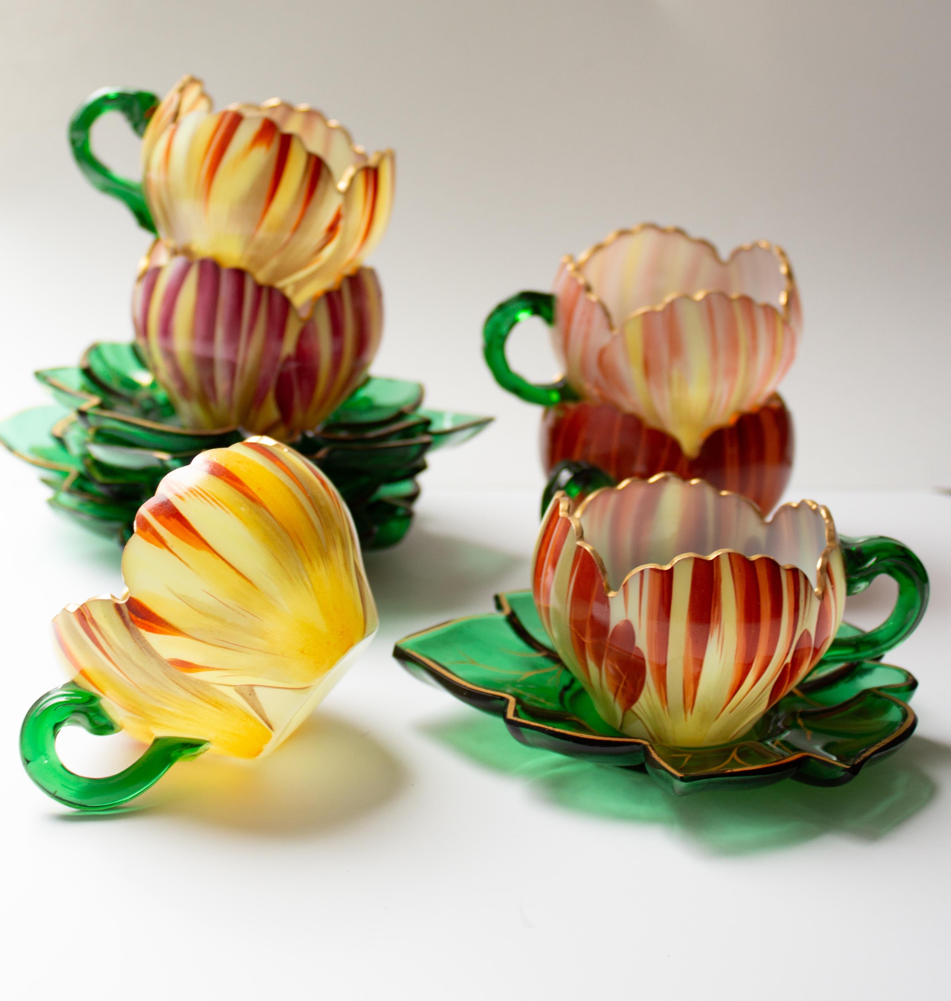 Art Nouveau Six Cups with Saucers, Theresienthal, Bohemia c. 1900 For Sale