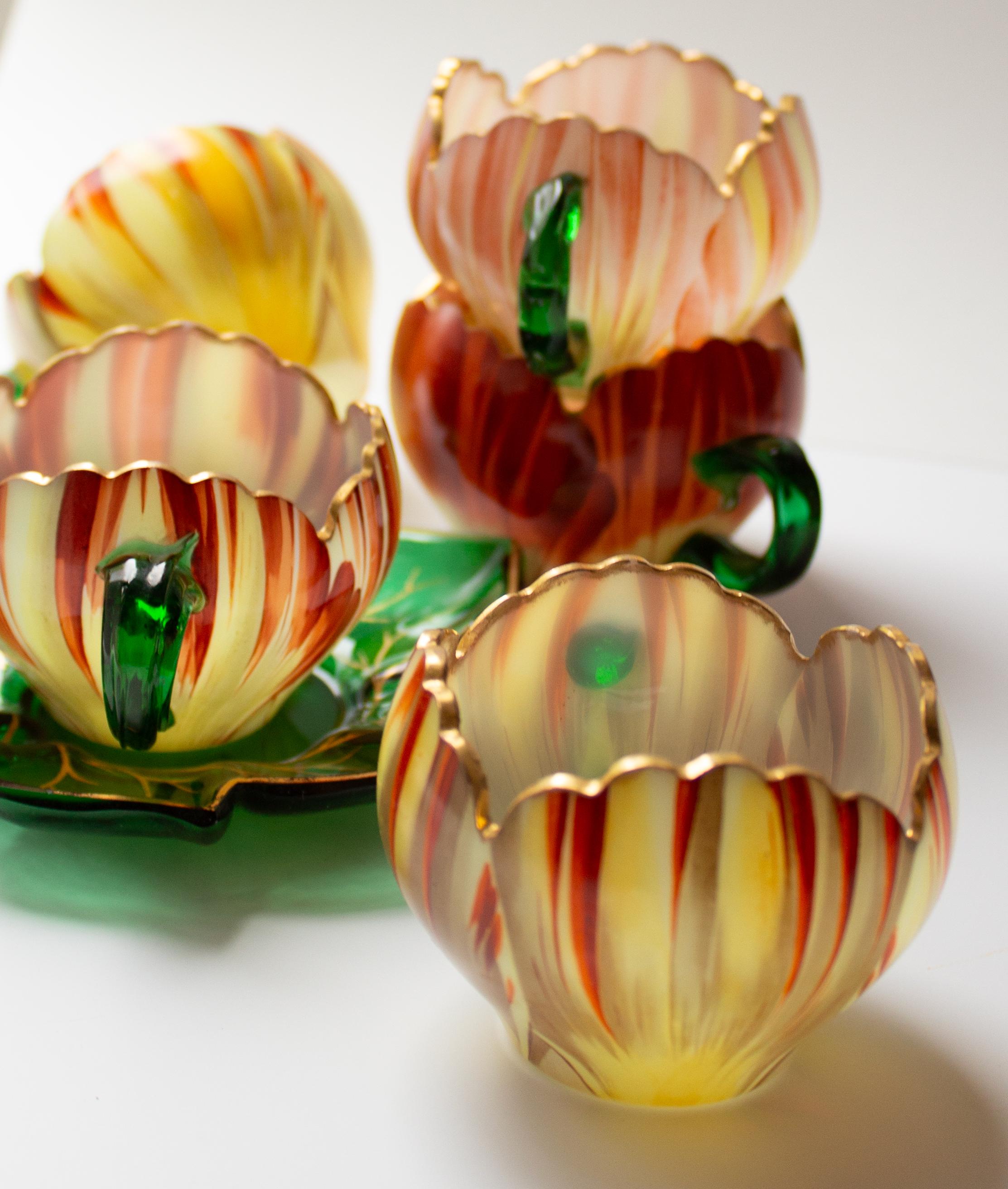 German Six Cups with Saucers, Theresienthal, Bohemia c. 1900 For Sale