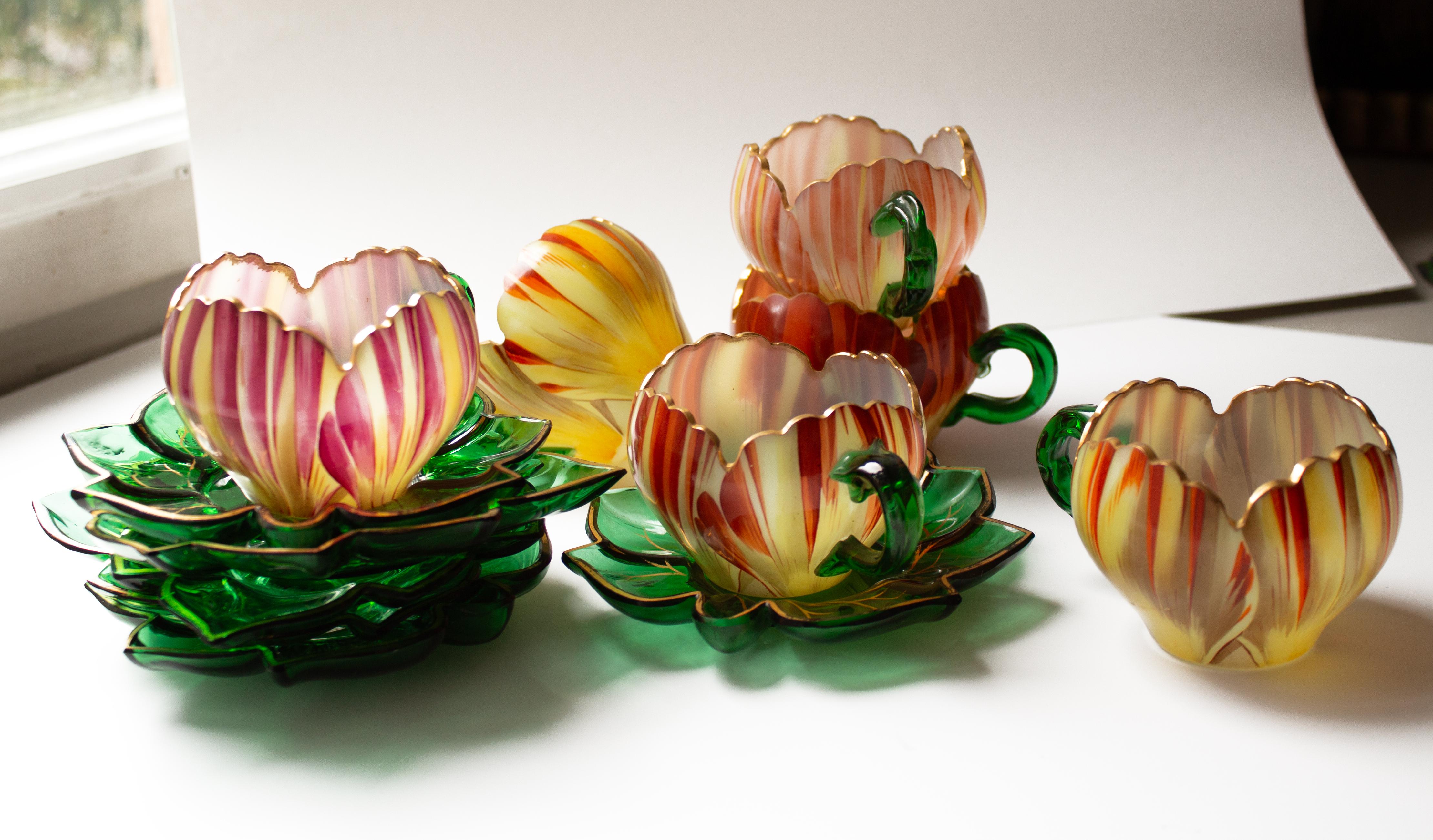 Early 20th Century Six Cups with Saucers, Theresienthal, Bohemia c. 1900 For Sale