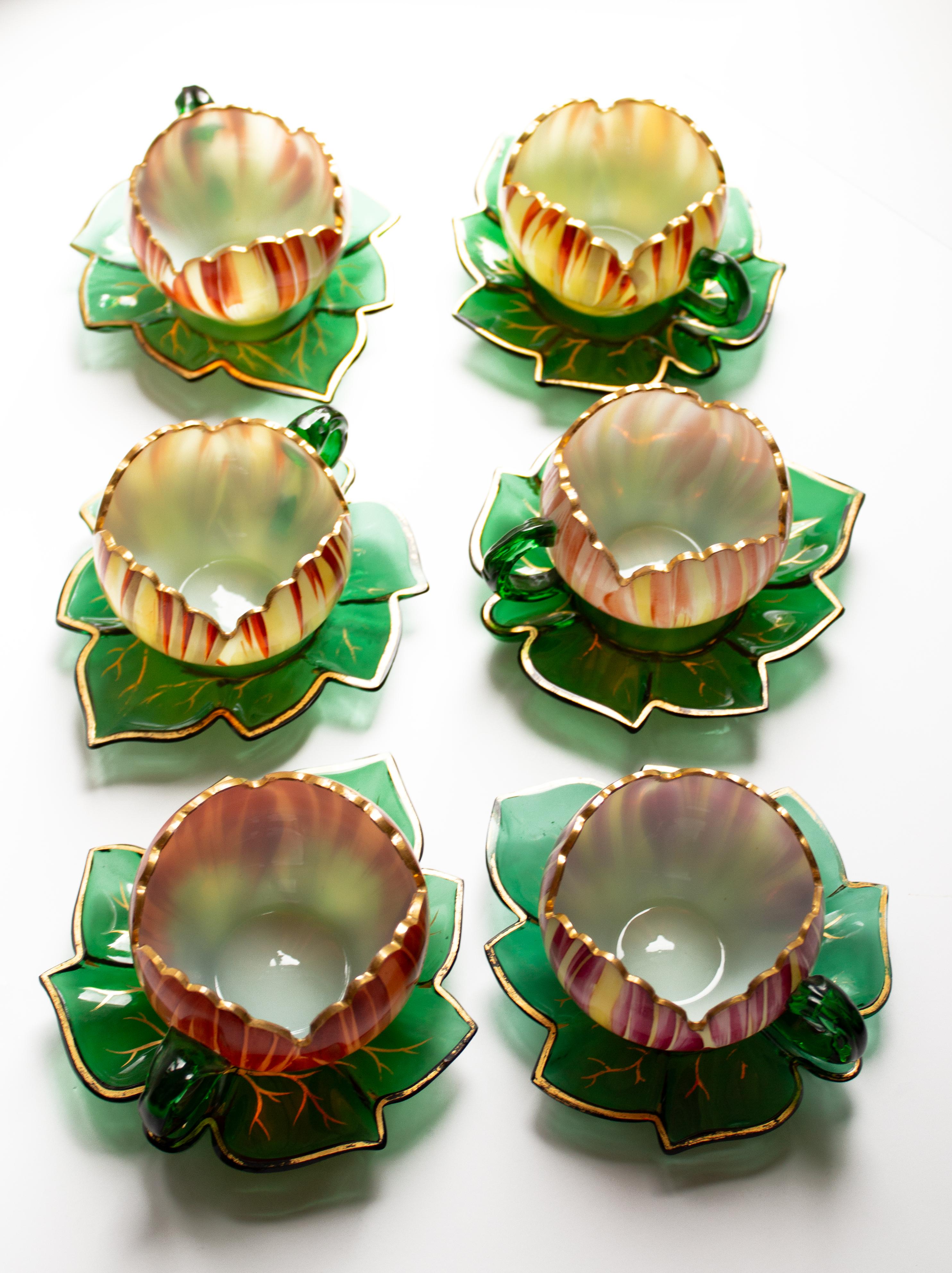 Six Cups with Saucers, Theresienthal, Bohemia c. 1900 For Sale 1