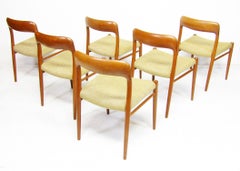 Six Danish 1950s "Model 75" Dining Chairs in Teak by Niels Moller