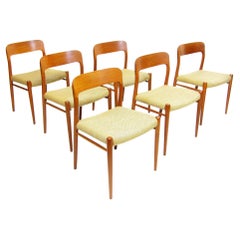 Six Danish 1950s "Model 75" Dining Chairs in Teak by Niels Moller