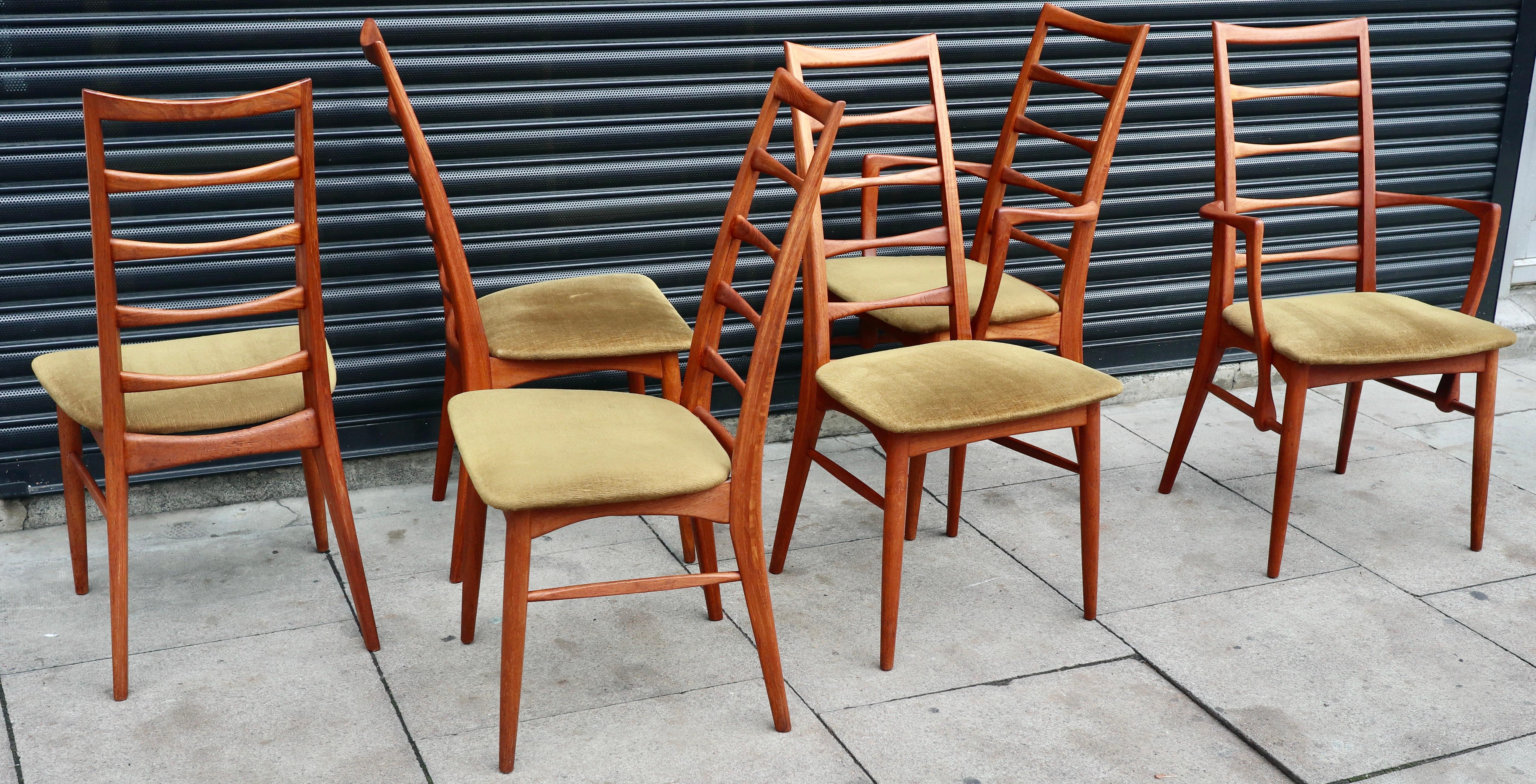 Mid-Century Modern Six Danish 1960s 'Lis' Model teak dining chairs by Niels Koefoed for Hornslet  For Sale