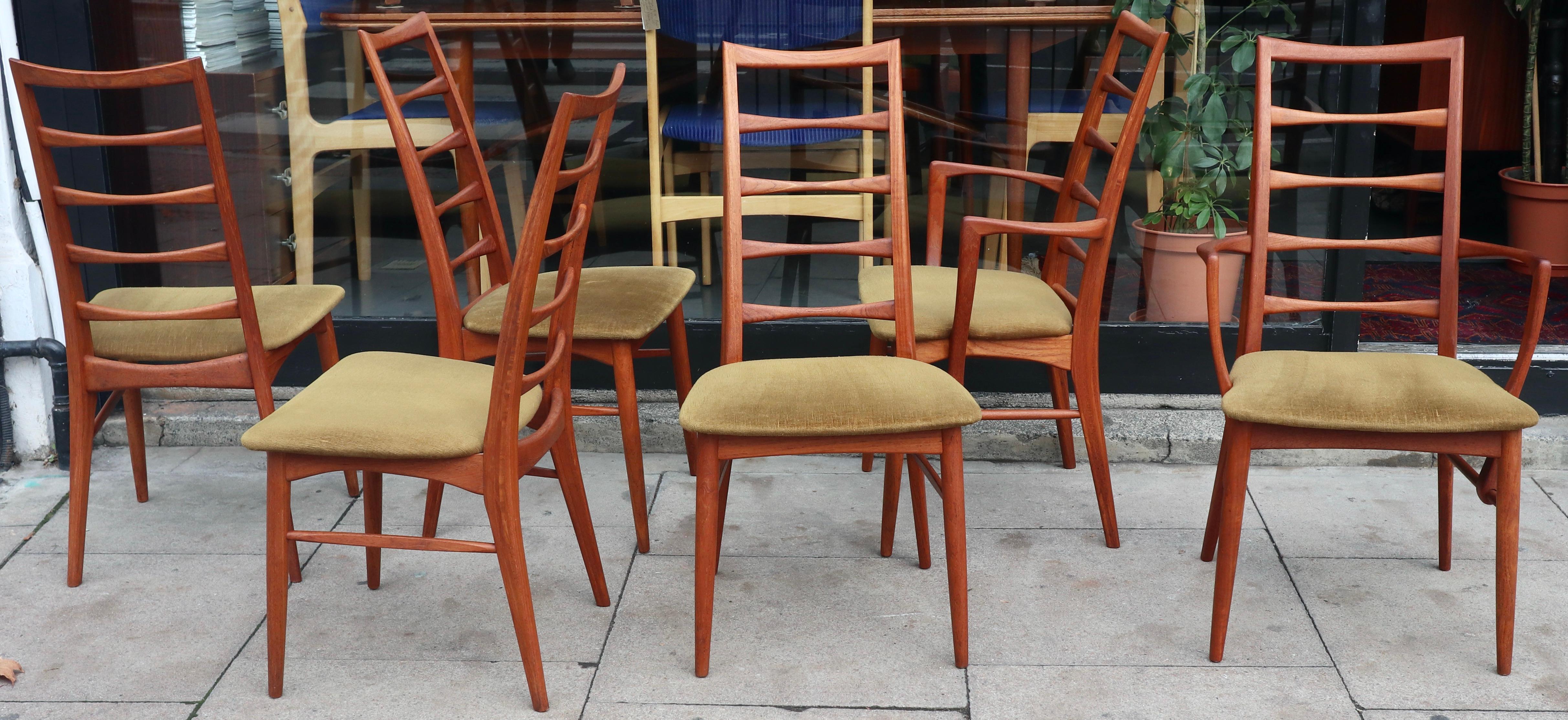 Teak Six Danish 1960s 'Lis' Model teak dining chairs by Niels Koefoed for Hornslet  For Sale
