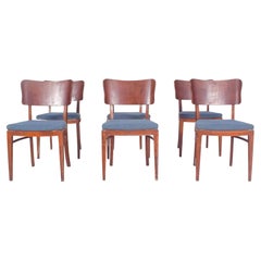 Six Danish Blue Upholstered Dining Chairs