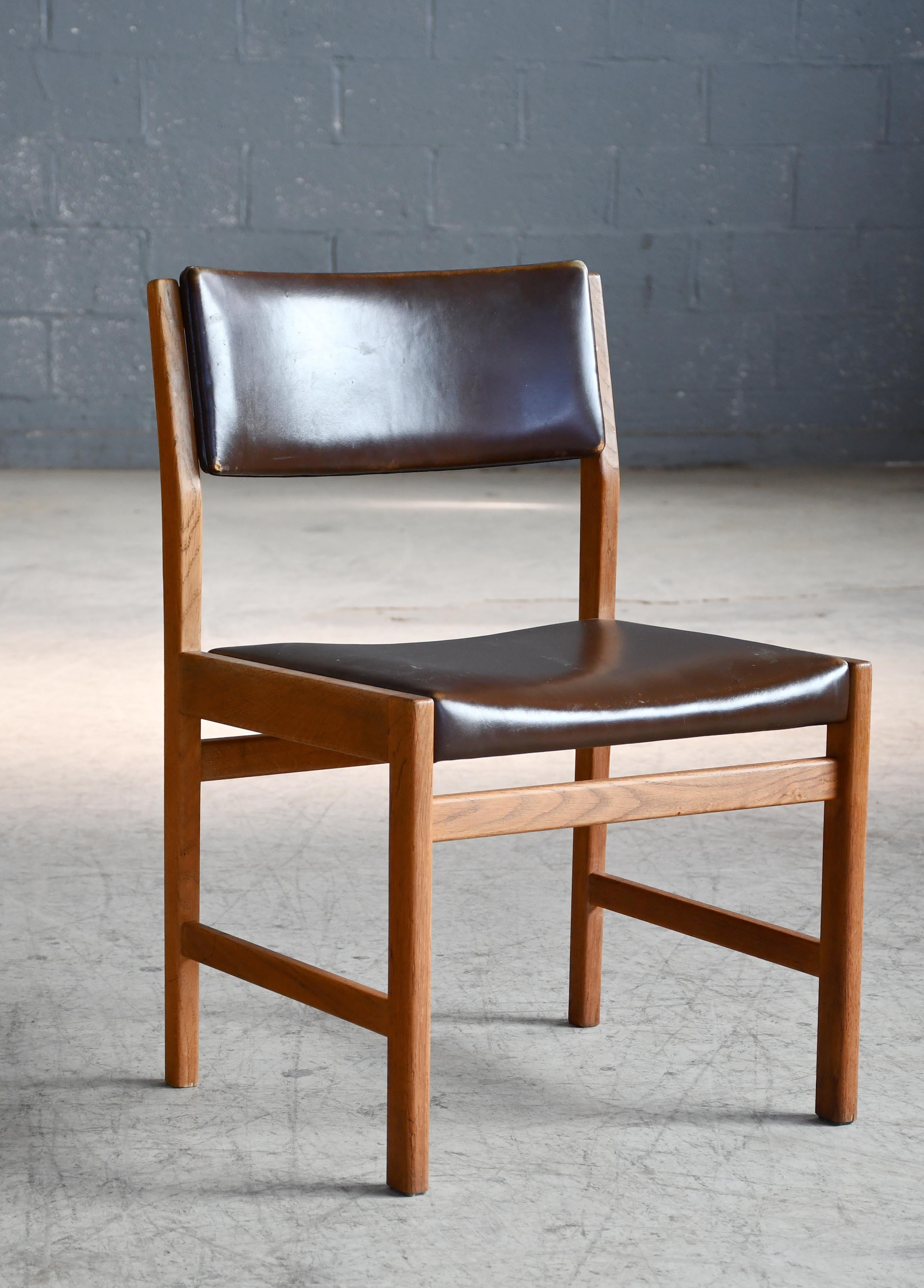 Scandinavian Modern Six Danish Mid-Mod Dining Chairs in Chocolate Colored Leather by Kurt Ostervig For Sale