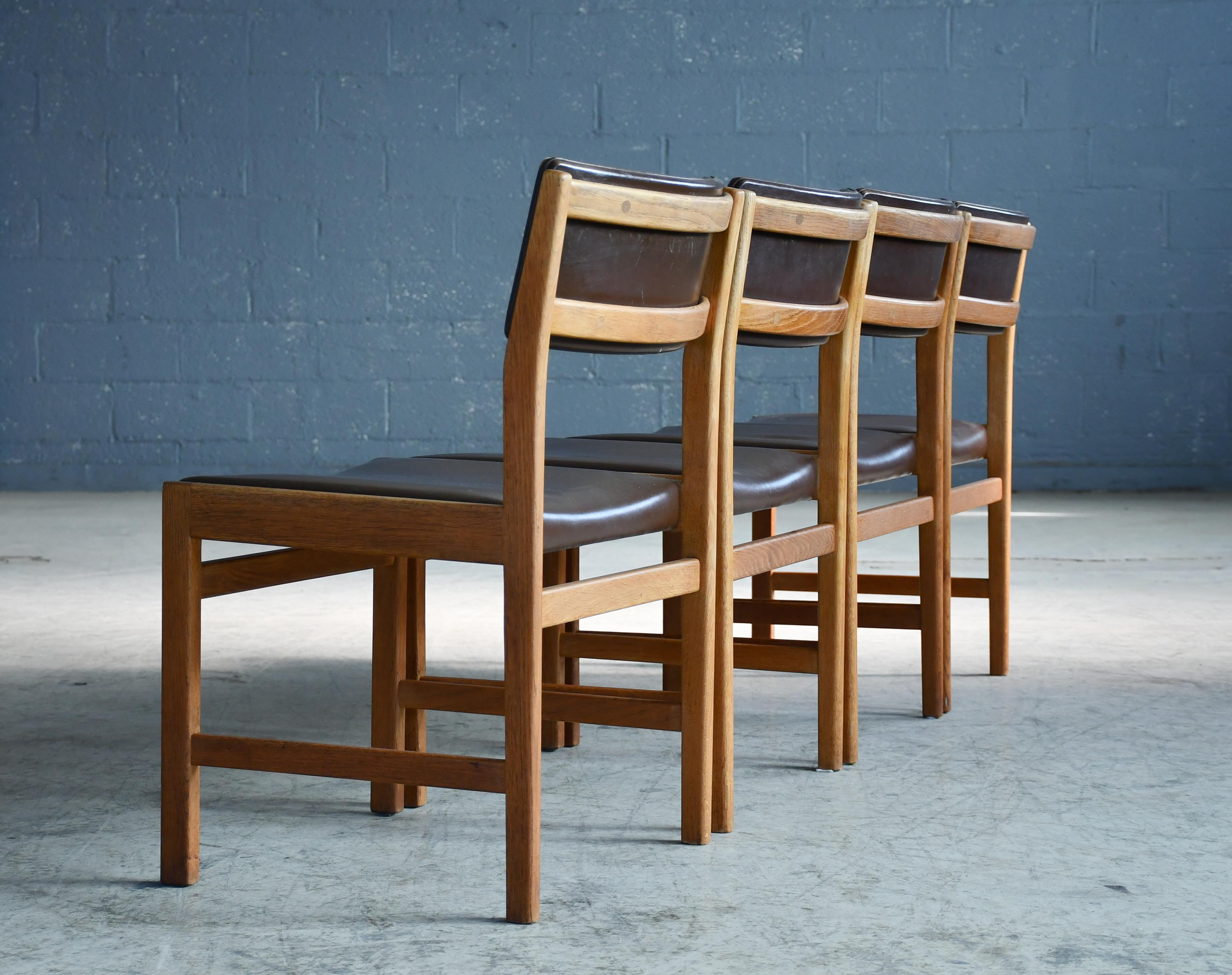 Six Danish Mid-Mod Dining Chairs in Chocolate Colored Leather by Kurt Ostervig For Sale 1