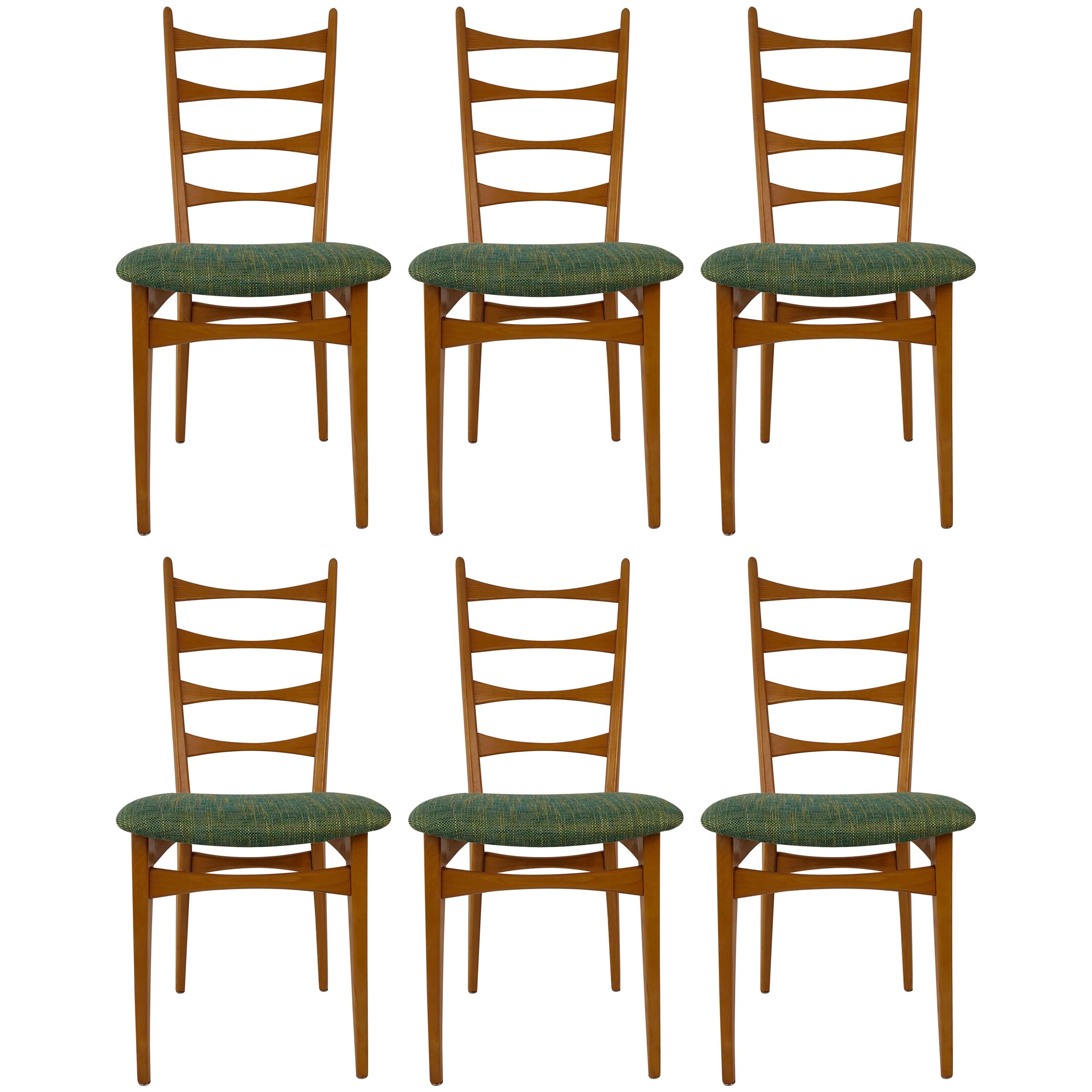 Six Danish Modern Midcentury Ladder Back Dinning Chairs For Sale