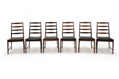 Six Danish Modern Rosewood Ladder Back Dining Chairs by Arne Vodder, Black Seats