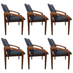 Six Danish Modern, Teak Cantilever Dining Chairs