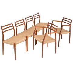 Six Danish Modern Teak Niels O Moller Model 62, 78 Dining Chairs Midcentury