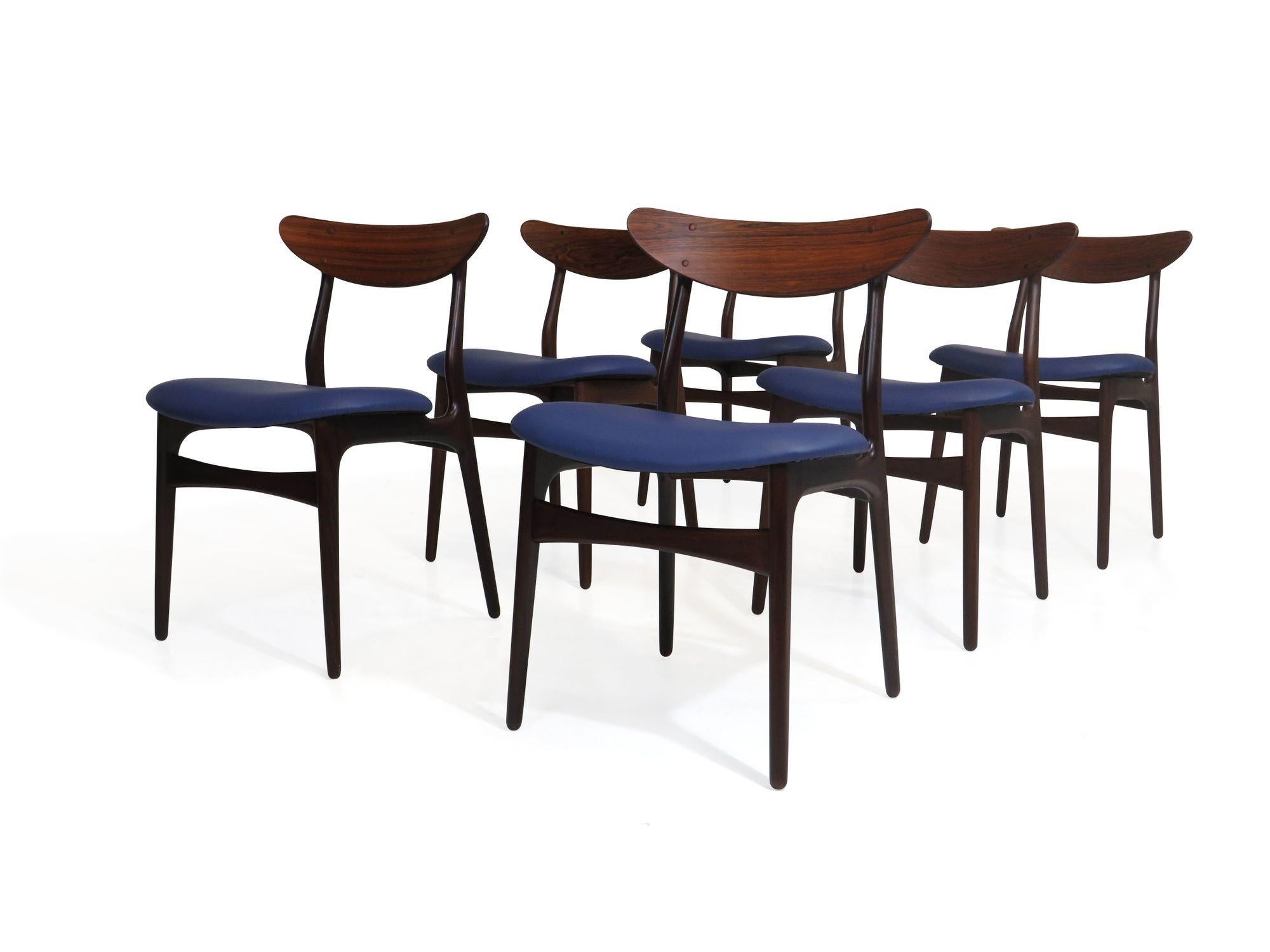 Six chaises de salle à manger danoises en bois de rose en vente 1