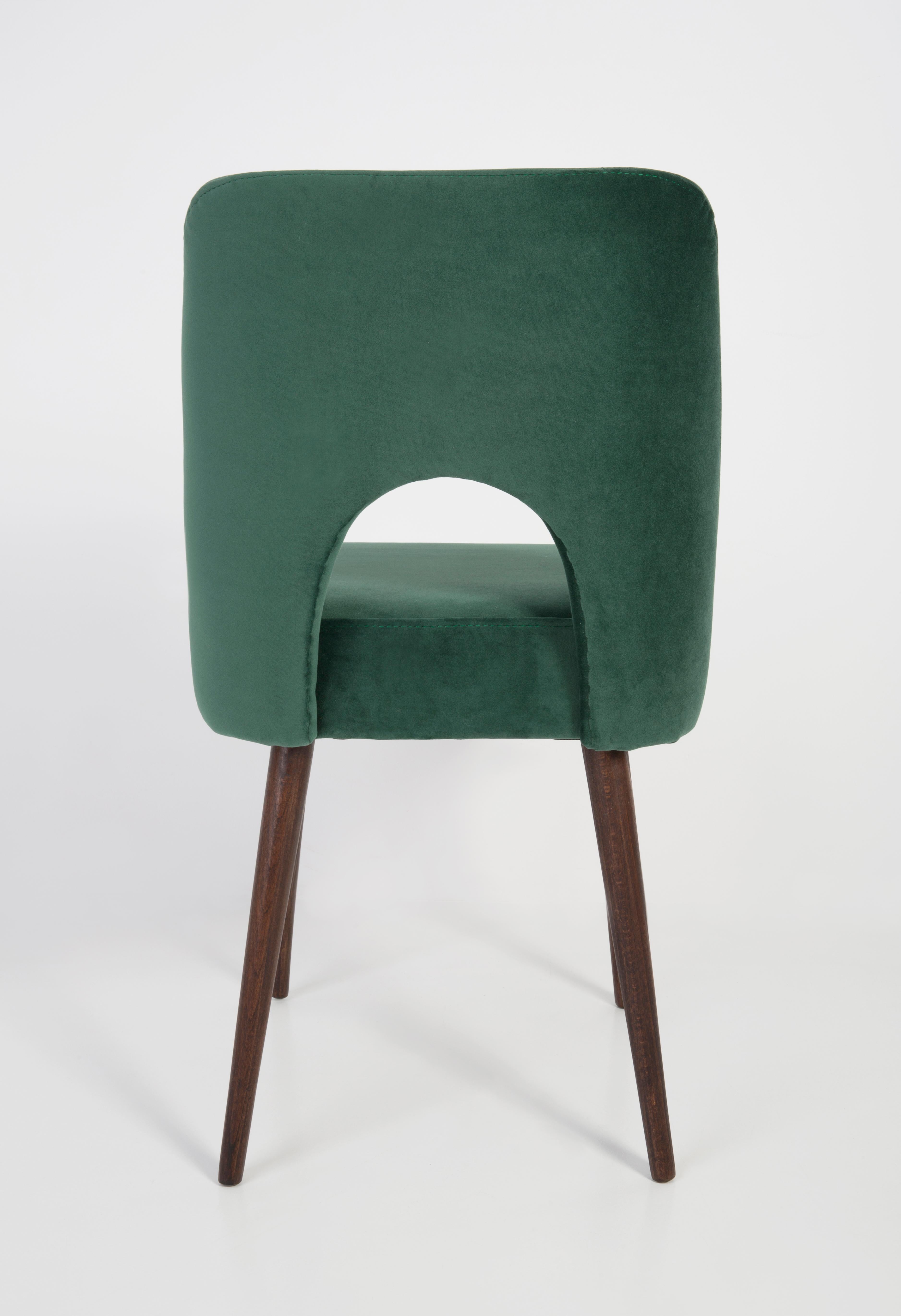 Polish Six Dark Green Velvet 'Shell' Chairs, 1960s