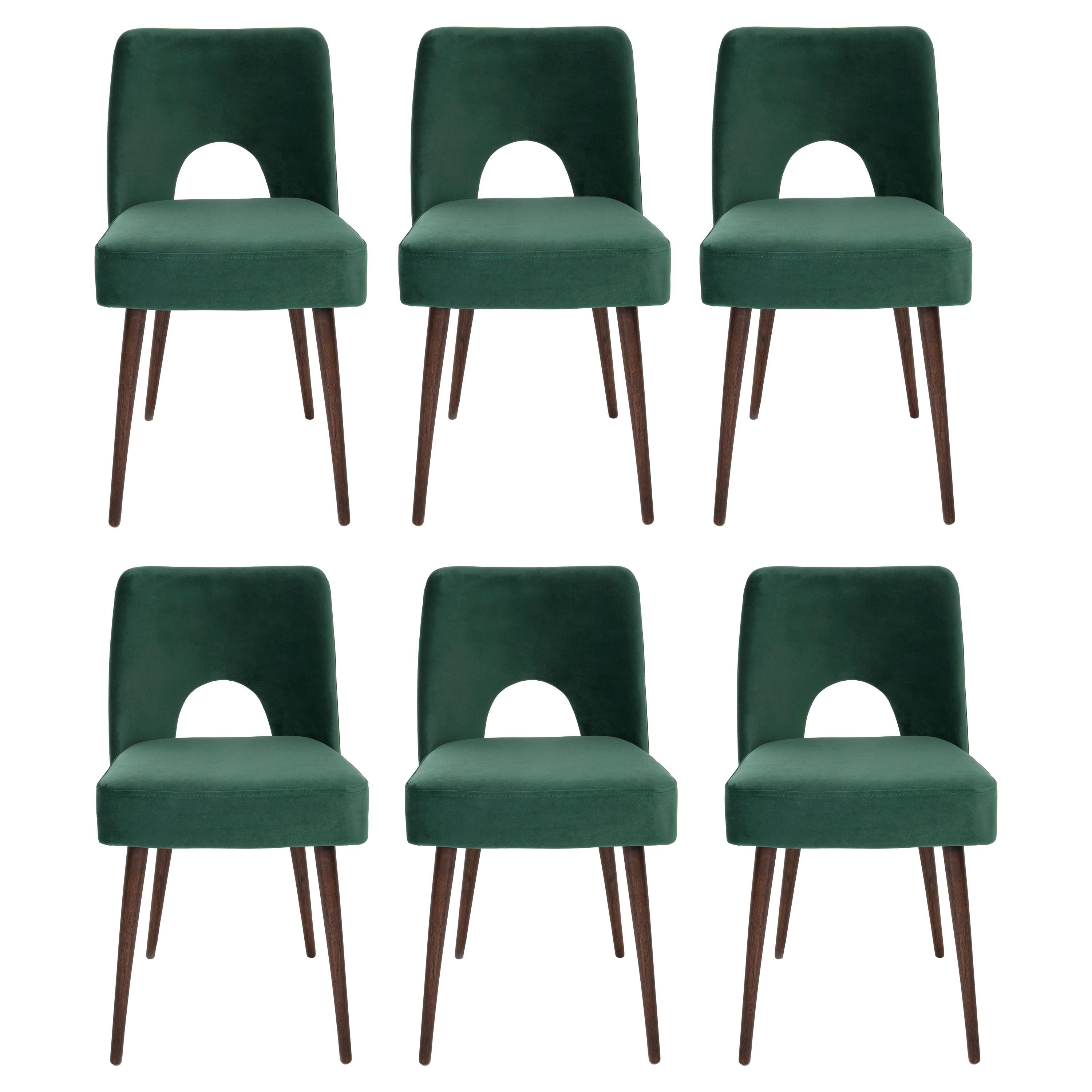 Six Dark Green Velvet 'Shell' Chairs, 1960s