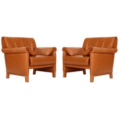 One of Two De Sede 'DS-14' Armchairs Lounge Chairs, Cognac Leather Teak, 1989