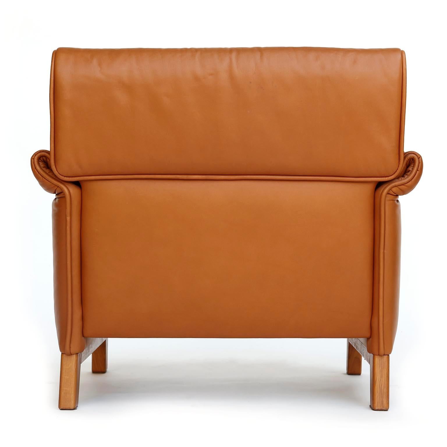 Vier De Sede 'DS-14' Sessel Loungesessel, Cognacfarbene Leder-Teakholzsessel, 1989 im Angebot 2