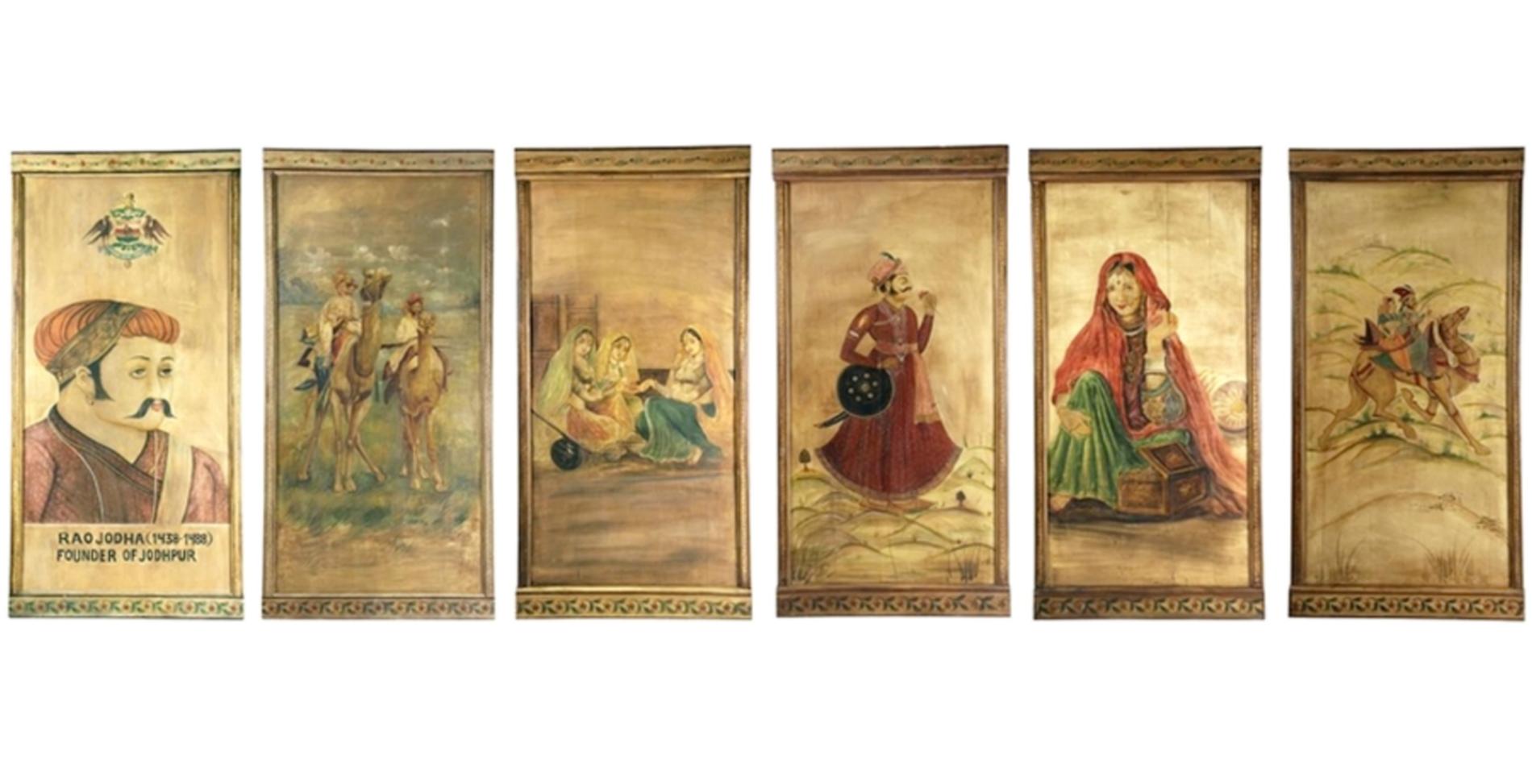 Six Decorative Lacquered Panels with Hindu Paintings, circa 1920-1930 3