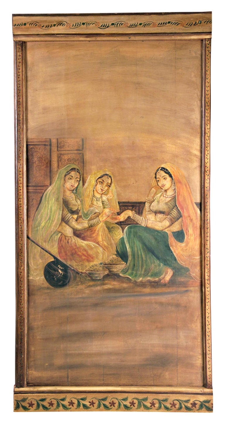 Six Decorative Lacquered Panels with Hindu Paintings, circa 19201930