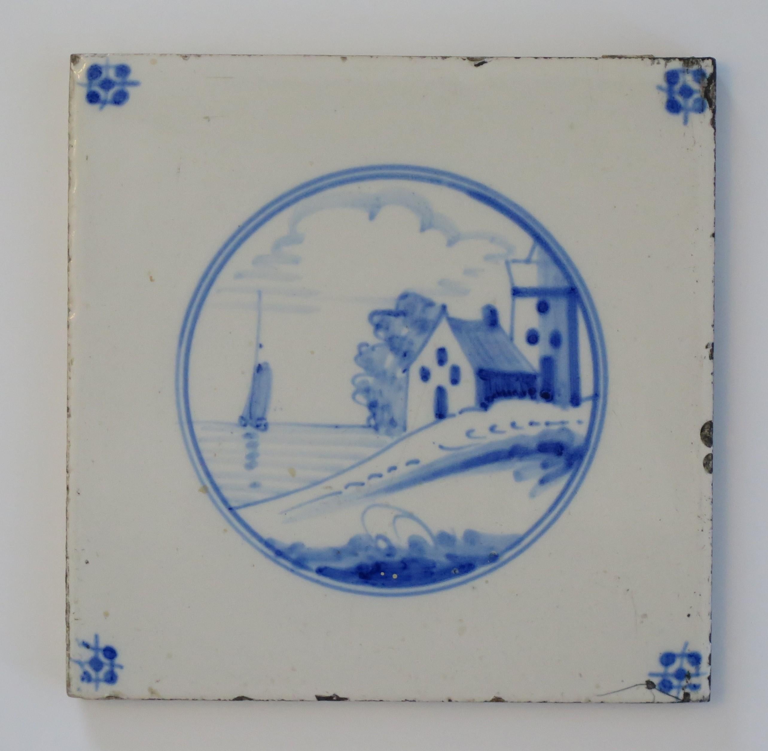 Six Delft Blue and White Tiles All Hand Painted, Dutch, 19th Century 4
