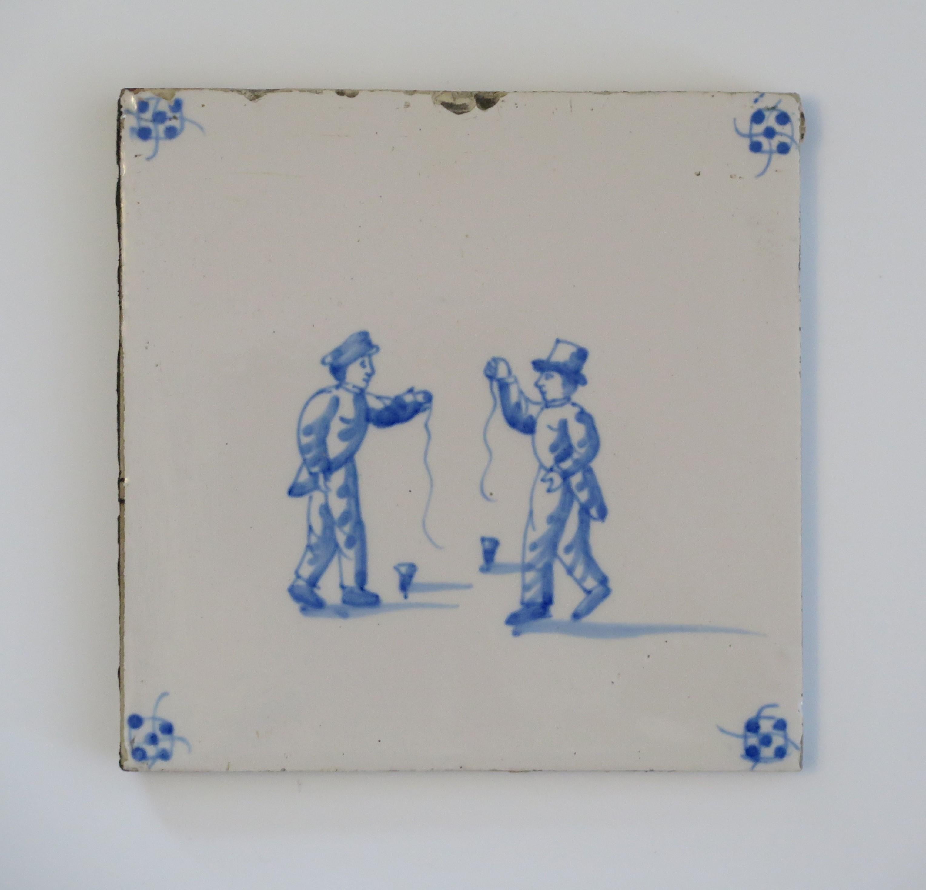 Six Delft Blue and White Tiles All Hand Painted, Dutch, 19th Century 4