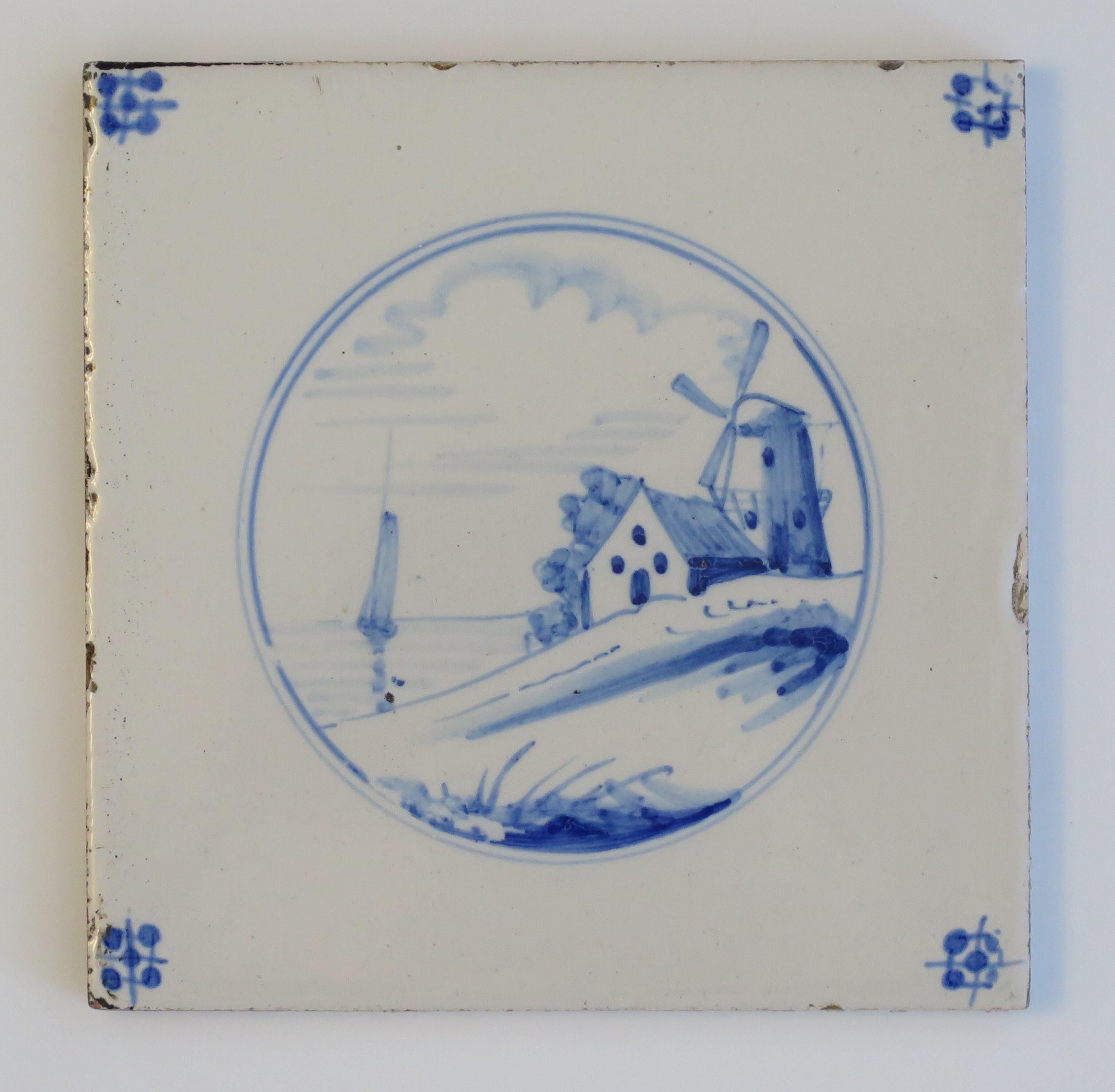 Six Delft Blue and White Tiles All Hand Painted, Dutch, 19th Century 6