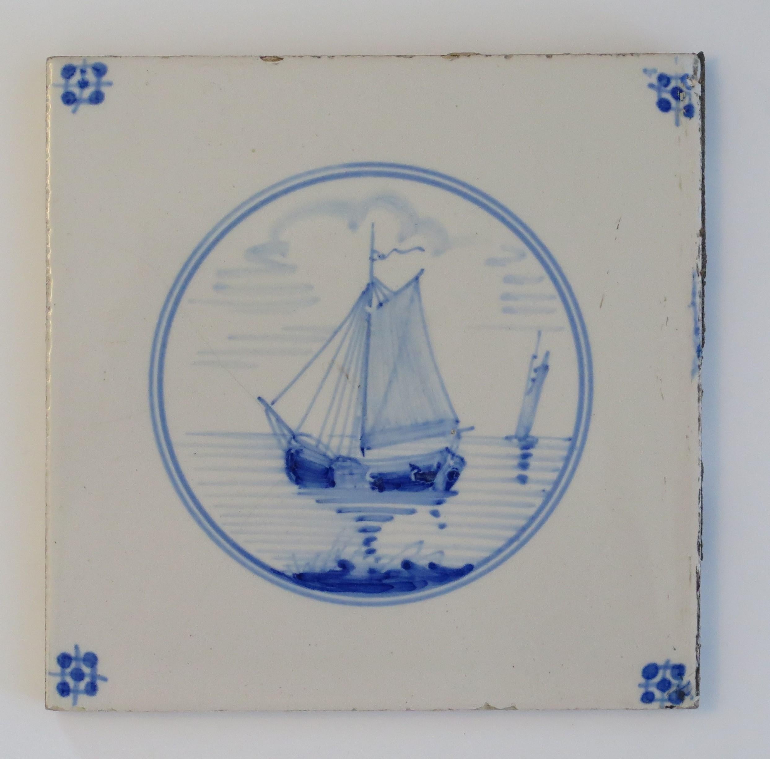 Six Delft Blue and White Tiles All Hand Painted, Dutch, 19th Century 10