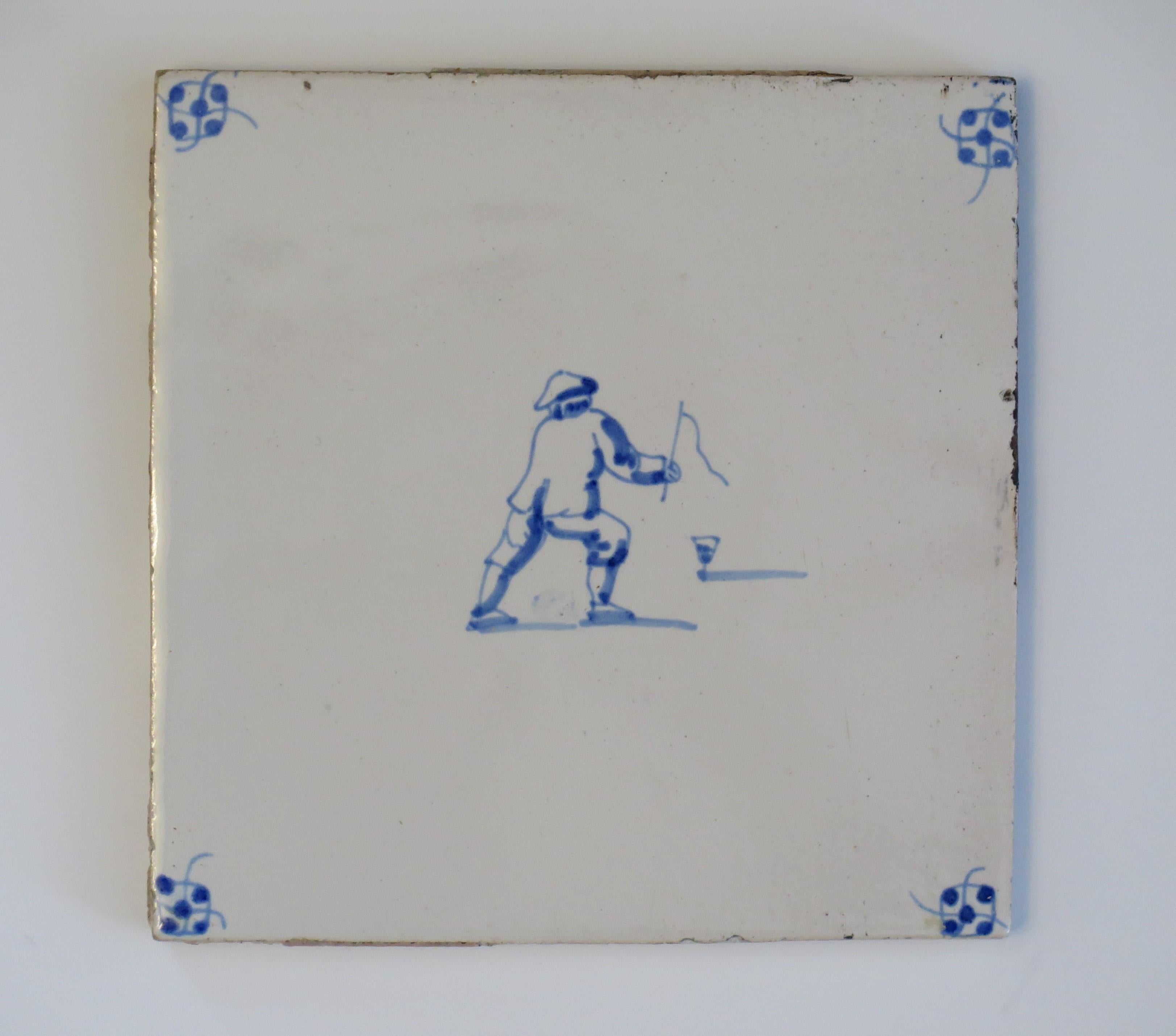 Six Delft Blue and White Tiles All Hand Painted, Dutch, 19th Century 1