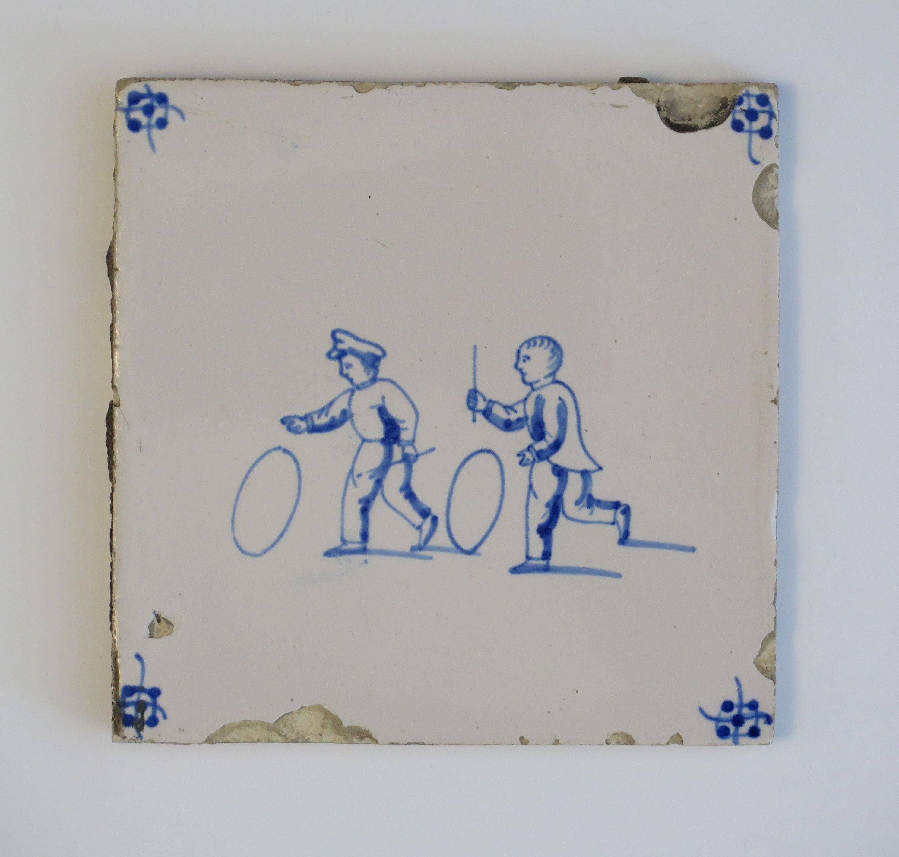 Six Delft Blue and White Tiles All Hand Painted, Dutch, 19th Century 2