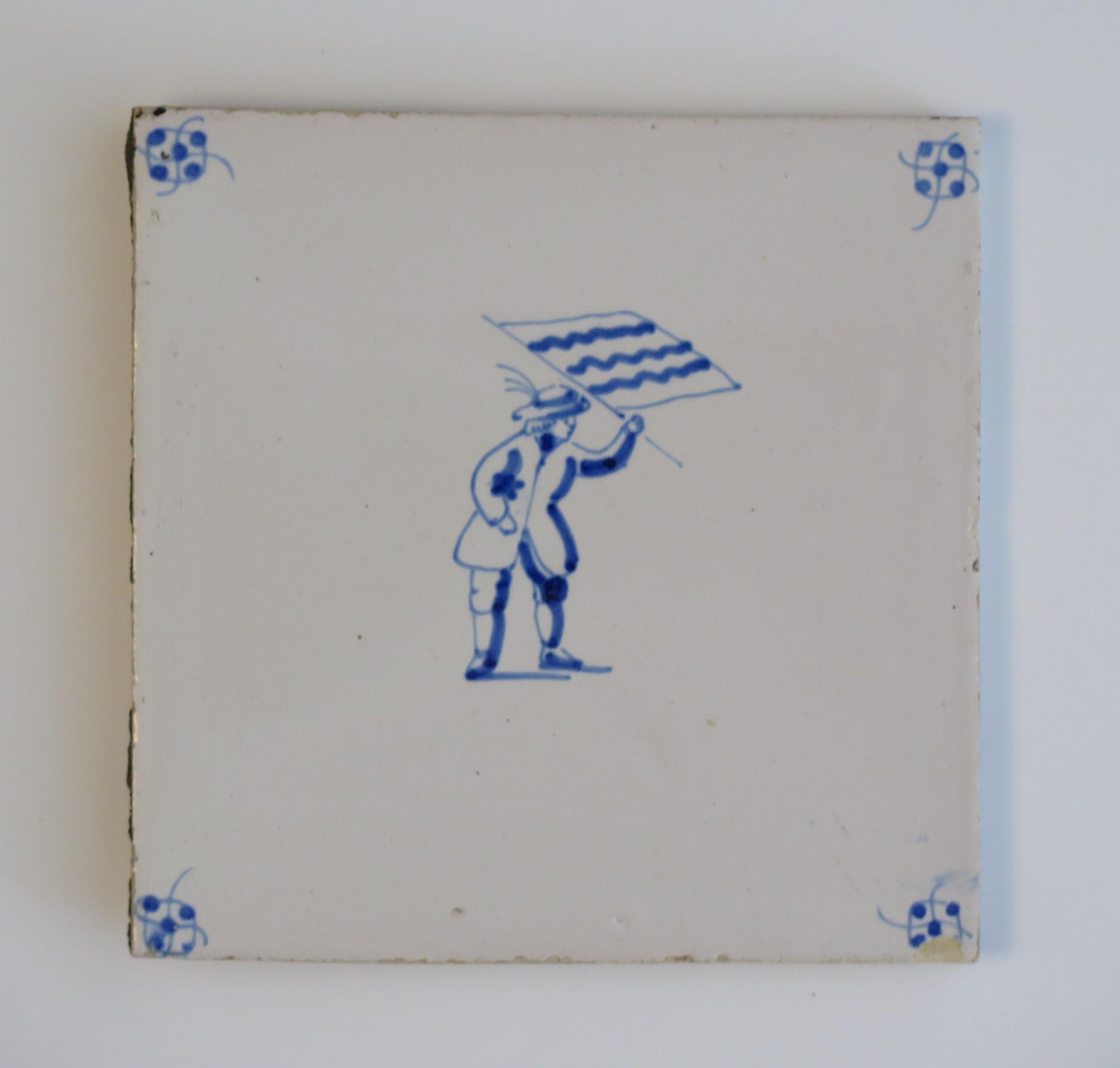 Six Delft Blue and White Tiles All Hand Painted, Dutch, 19th Century 3