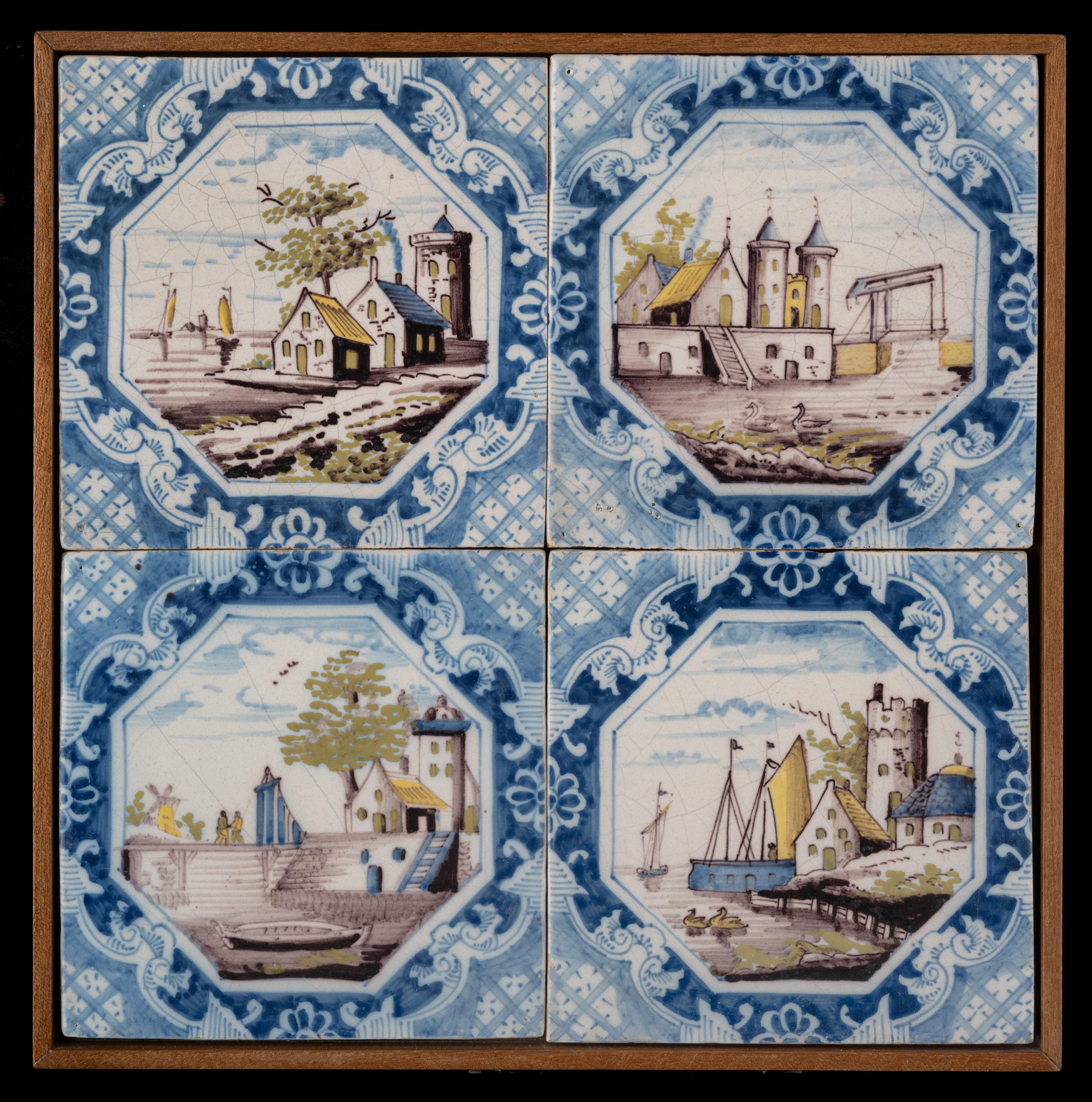 Six Delft Tile Panels of Four Landscape Tiles Each, Total of 24 Tiles 3