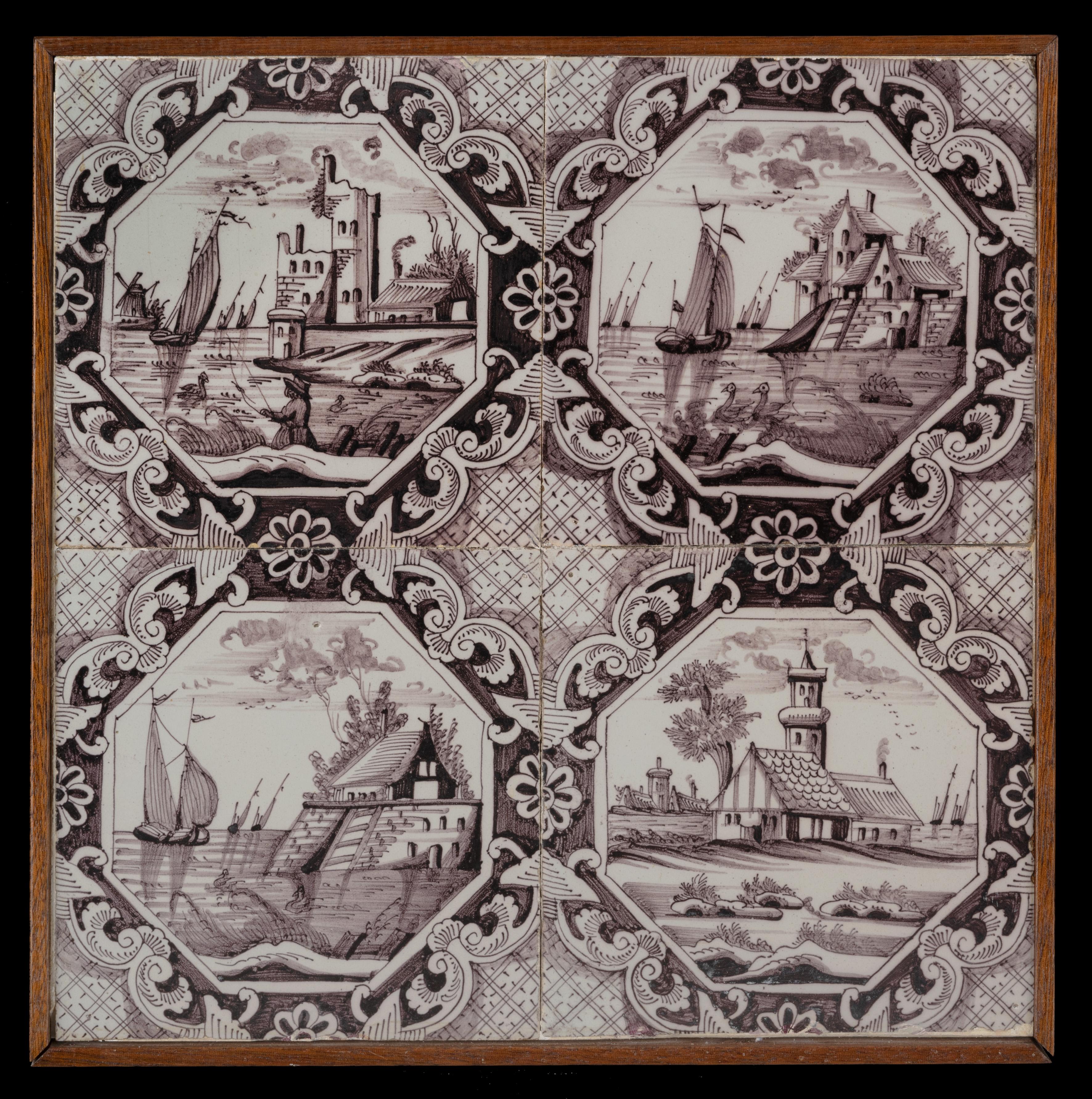 Six Delft Tile Panels of Four Landscape Tiles Each, Total of 24 Tiles 5