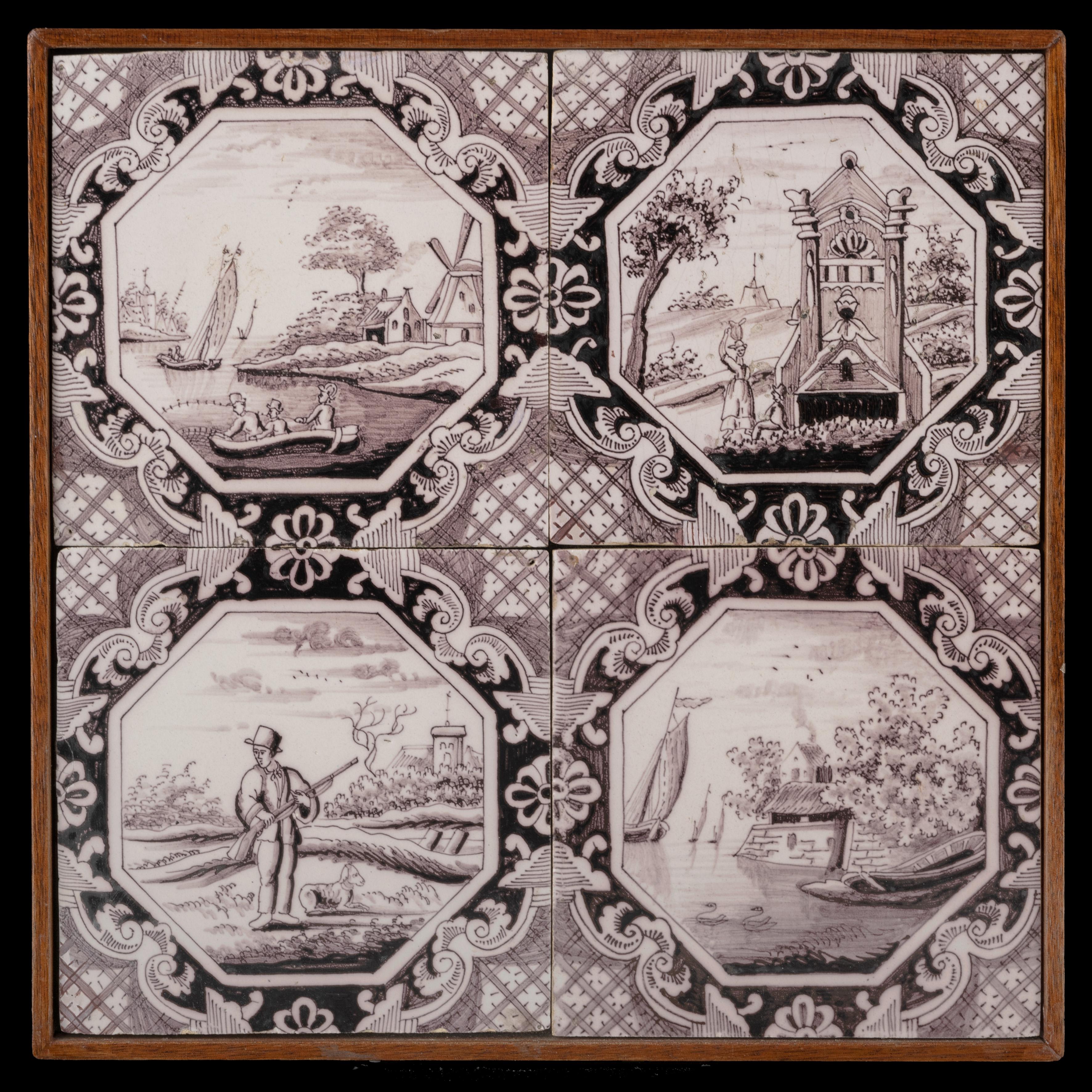 Baroque Six Delft Tile Panels of Four Landscape Tiles Each, Total of 24 Tiles