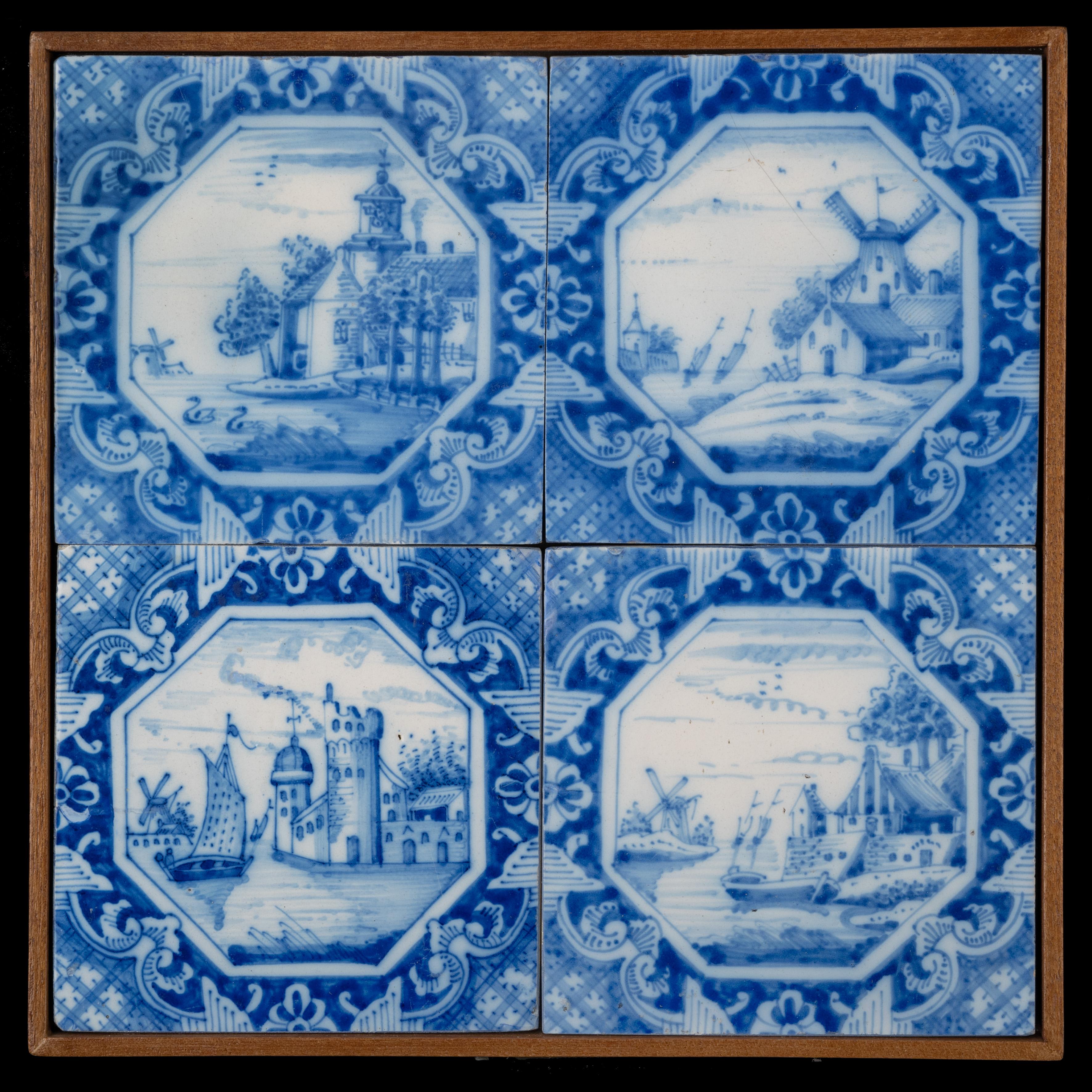 Six Delft Tile Panels of Four Landscape Tiles Each, Total of 24 Tiles 1