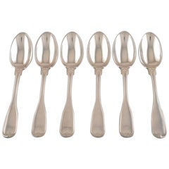 Six Dessert Spoons, Old Rifled, Danish Silver 0.830. Guardein: Jens Sigsgaard