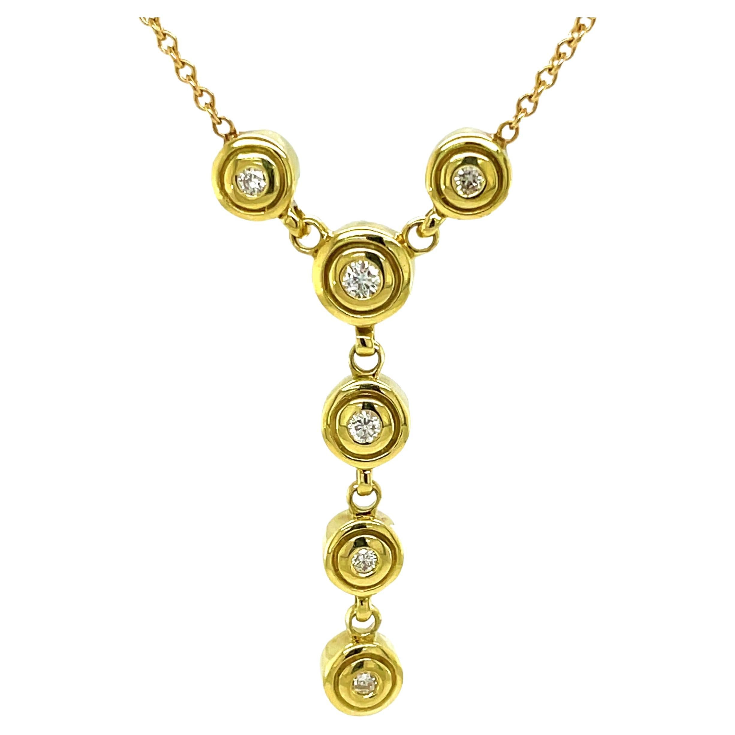 Six Diamond 14 Karat Yellow Gold Drop Pendant Necklace For Sale