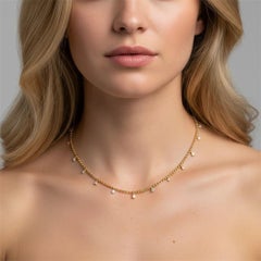 Six Diamond 14K (or 18k upon request) Yellow Gold Diamond Station Necklace