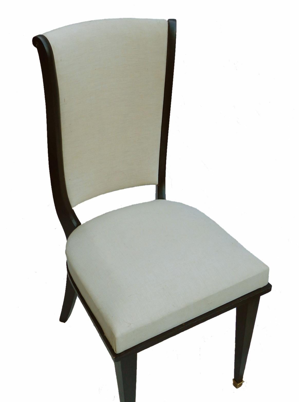 Ebonized Six Dining Chairs Art Deco Empire Rev French Upholstered style of Andre Arbus