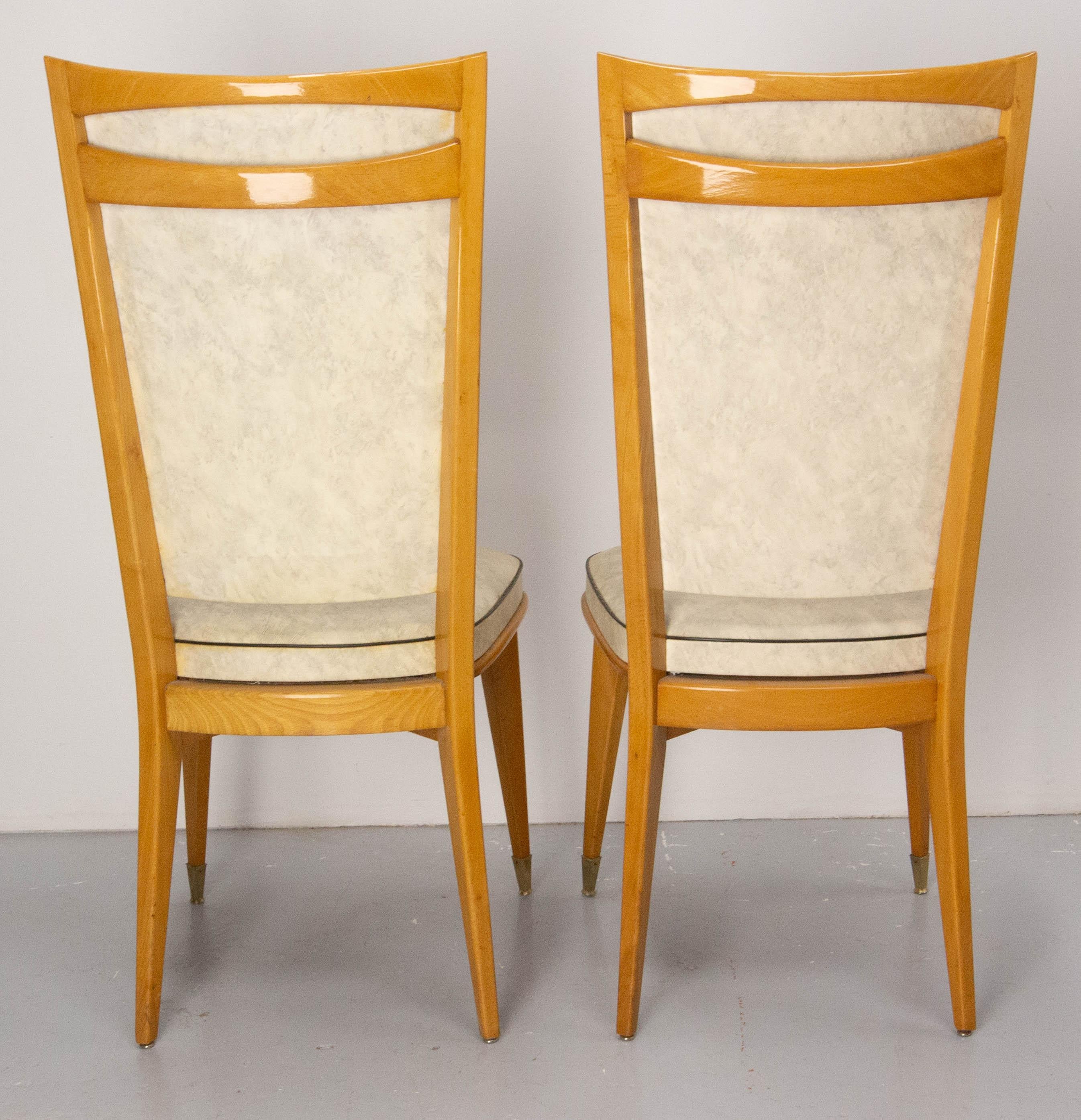 Six Dining Chairs Beech and Skai Midcentury French, circa 1960 For Sale 2