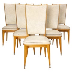 Six Dining Chairs Beech and Skai Midcentury French, circa 1960