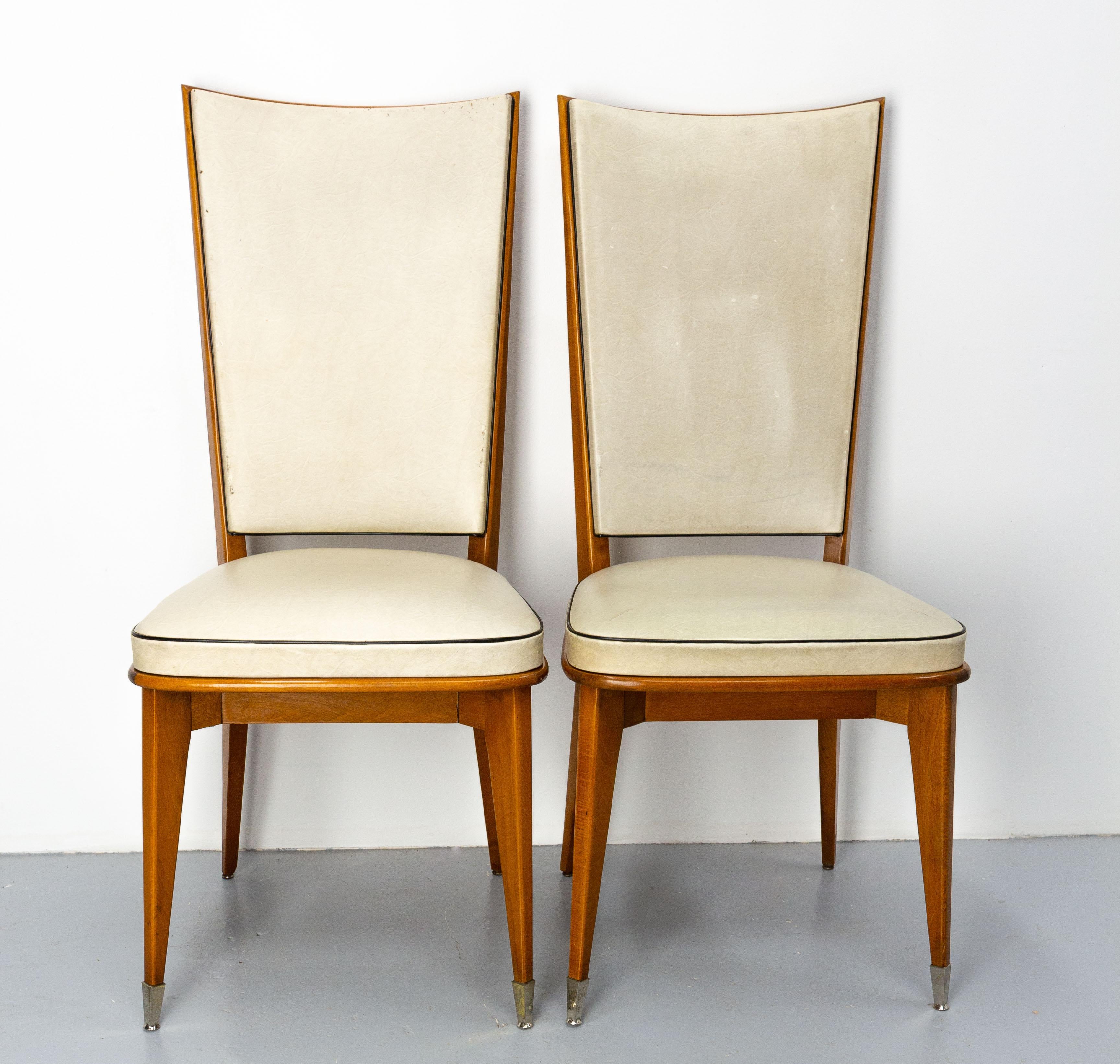 Six Dining Chairs Beech and Skai to Recover Midcentury French, circa 1950 In Good Condition For Sale In Labrit, Landes