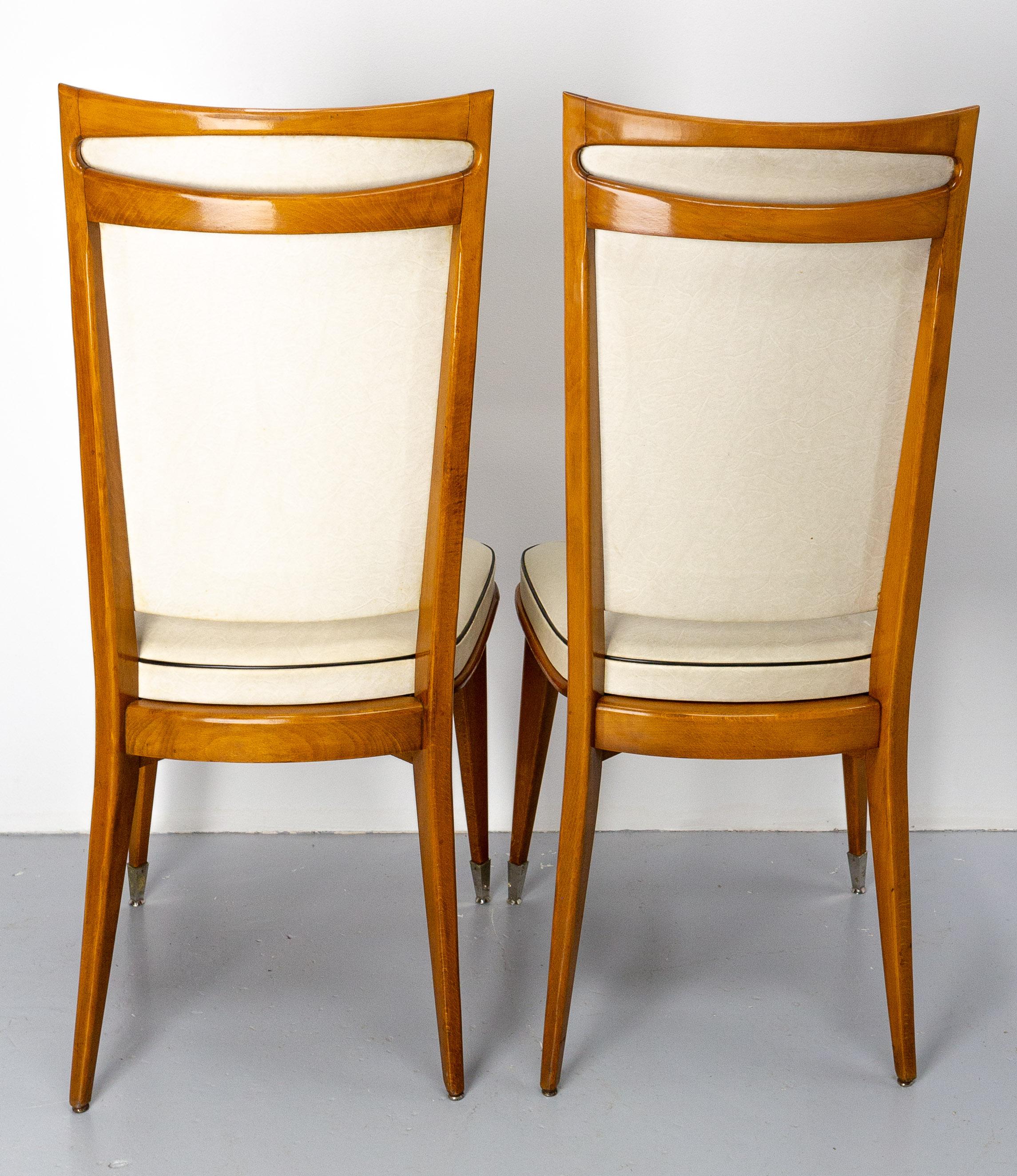 Six Dining Chairs Beech and Skai to Recover Midcentury French, circa 1950 For Sale 3