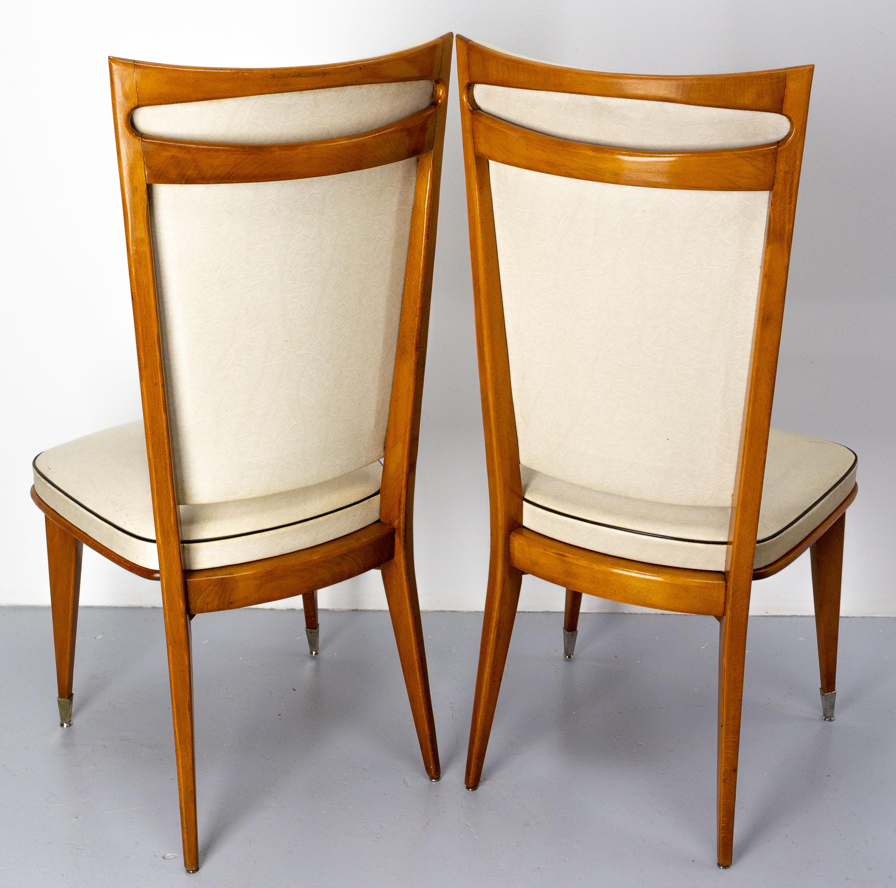 Six Dining Chairs Beech and Skai to Recover Midcentury French, circa 1950 For Sale 4