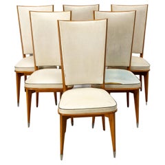 Vintage Six Dining Chairs Beech and Skai to Recover Midcentury French, circa 1950
